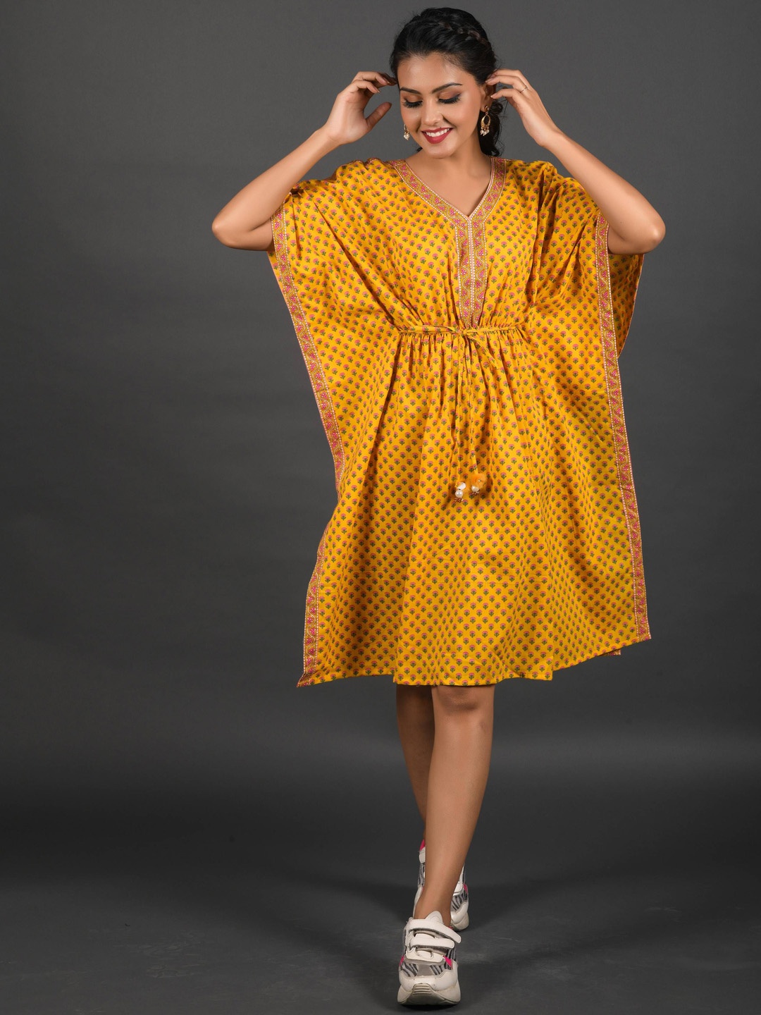 Anastay Clothing Women Floral Print V-Neck Cotton Kimono Sleeve Kaftan Dress, Yellow
Anastay Clothing Women Floral Print V-Neck Cotton Kimono Sleeve Kaftan Dress, Yellow