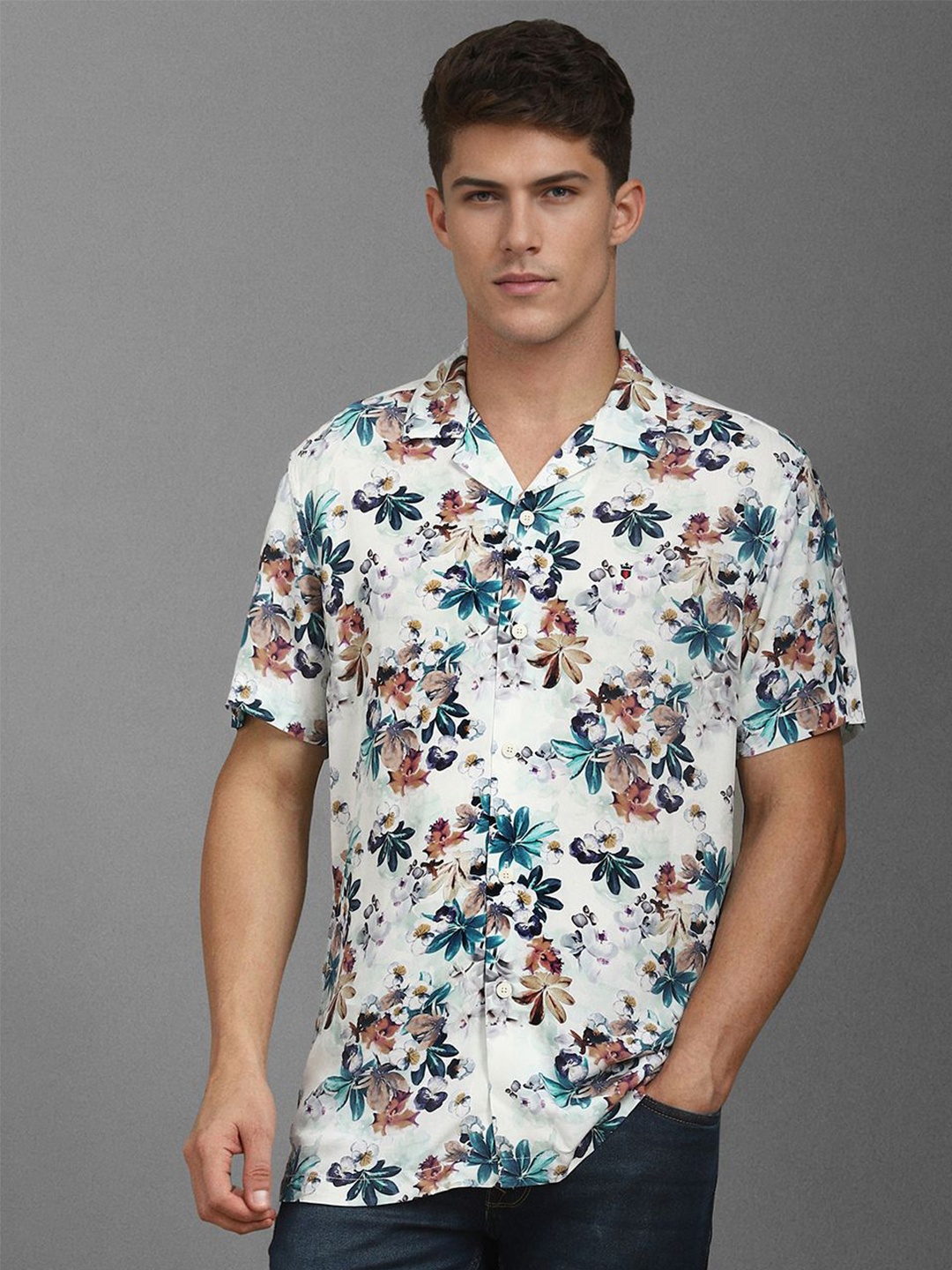 Louis Philippe Jeans Men Cuban Collar Floral Printed Casual Shirt, White
Louis Philippe Jeans Men Cuban Collar Floral Printed Casual Shirt, White