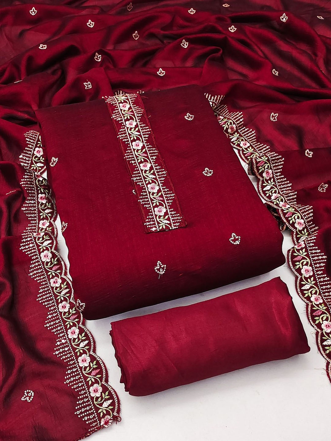 JULEE Floral Embroidered Beads and Stones Pure Silk Unstitched Dress Material, Maroon
JULEE Floral Embroidered Beads and Stones Pure Silk Unstitched Dress Material, Maroon