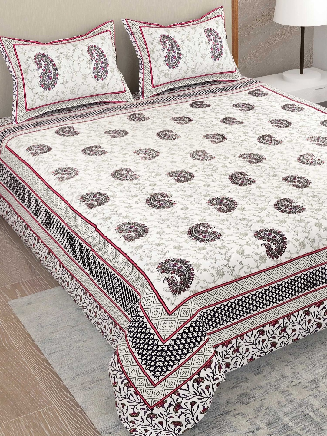 Adwitiya White & Pink Floral 300 TC Pure Cotton Double King Bedsheet Set 1.08 m x 1.08 m
Adwitiya White & Pink Floral 300 TC Pure Cotton Double King Bedsheet Set 1.08 m x 1.08 m