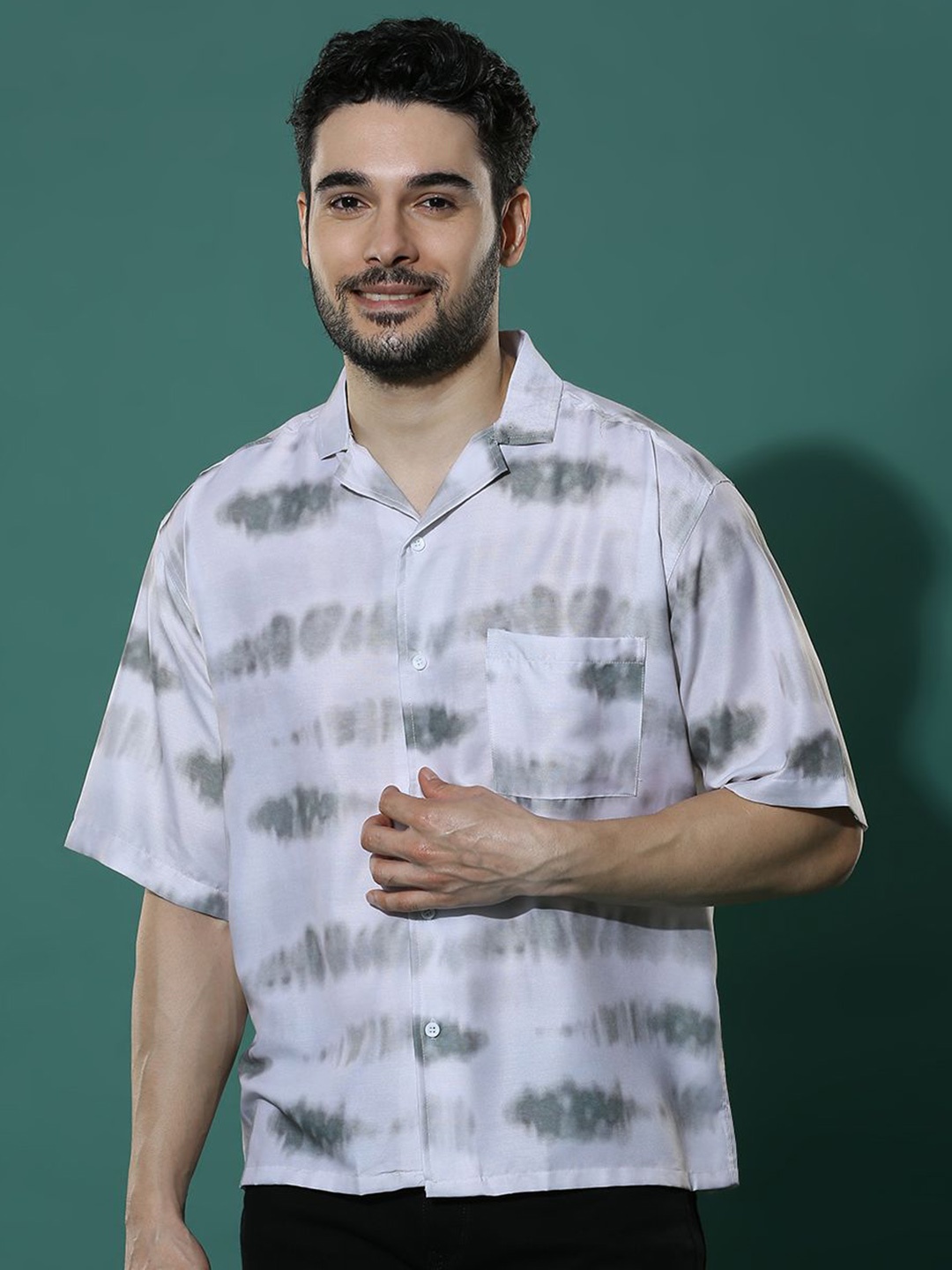 HERE&NOW Men Cuban Collar Abstract Printed Polycotton Relaxed Fit Casual Shirt, Green
HERE&NOW Men Cuban Collar Abstract Printed Polycotton Relaxed Fit Casual Shirt, Green