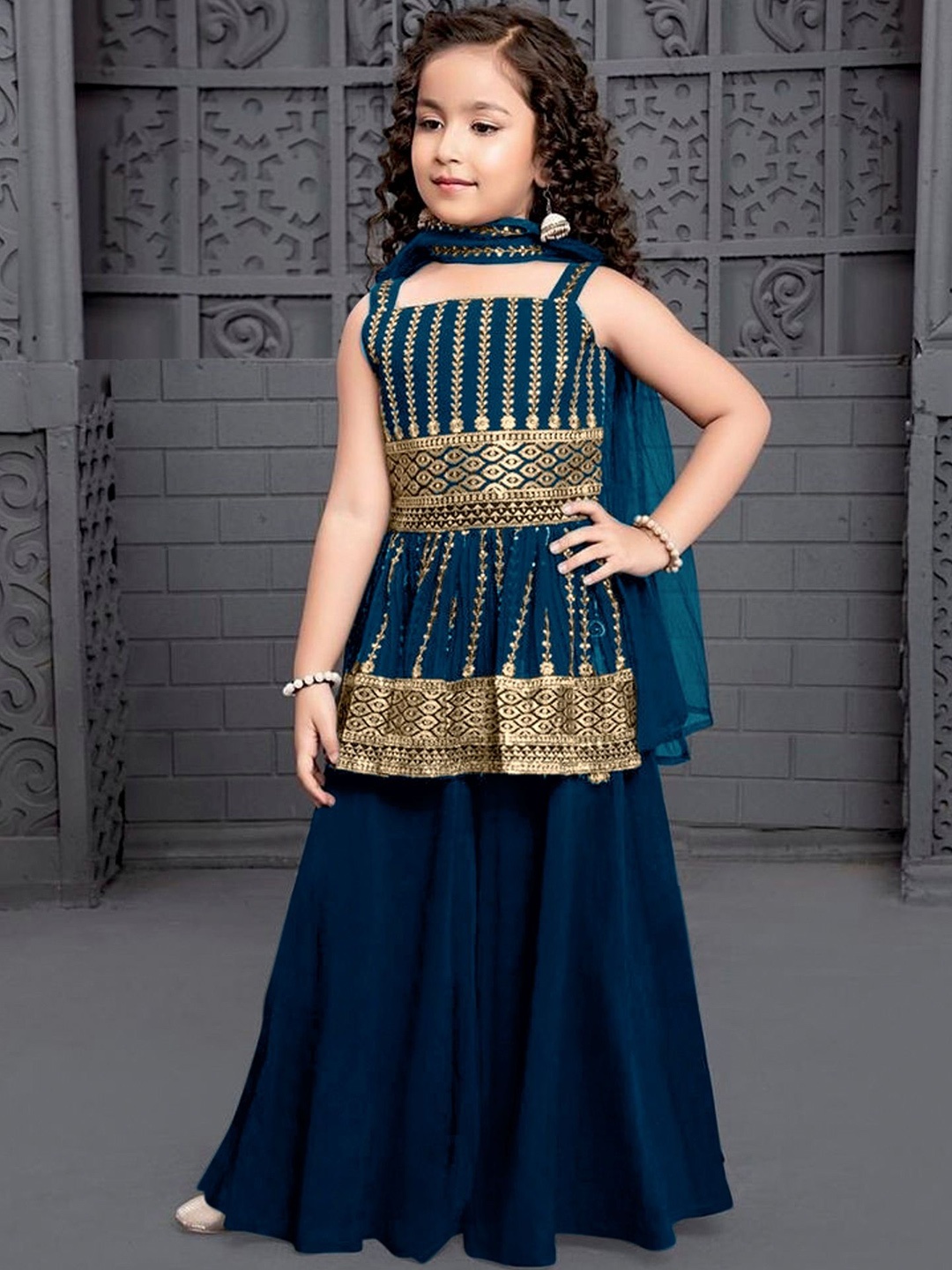 BAESD Ethnic Motifs Embroidered Square Neck Anarkali Kurta With Sharara & Dupatta, Blue
BAESD Ethnic Motifs Embroidered Square Neck Anarkali Kurta With Sharara & Dupatta, Blue