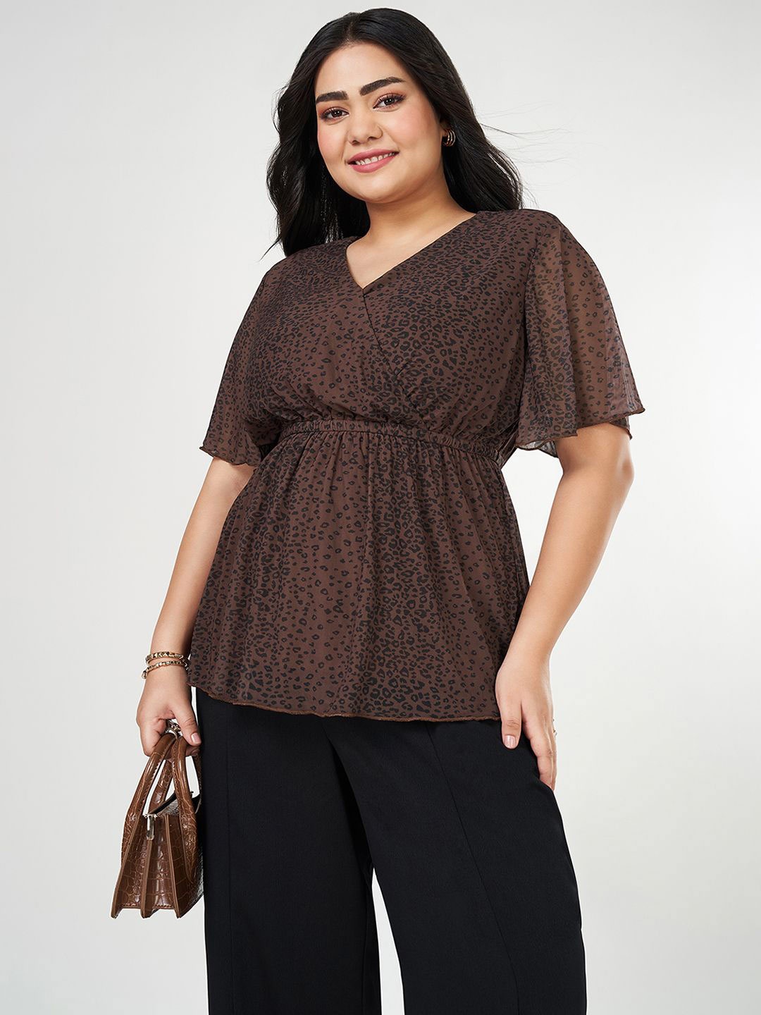 Honey Curvytude by Pantaloons Women Animal Printed Flared Sleeves Cinched Waist Top, Brown
Honey Curvytude by Pantaloons Women Animal Printed Flared Sleeves Cinched Waist Top, Brown