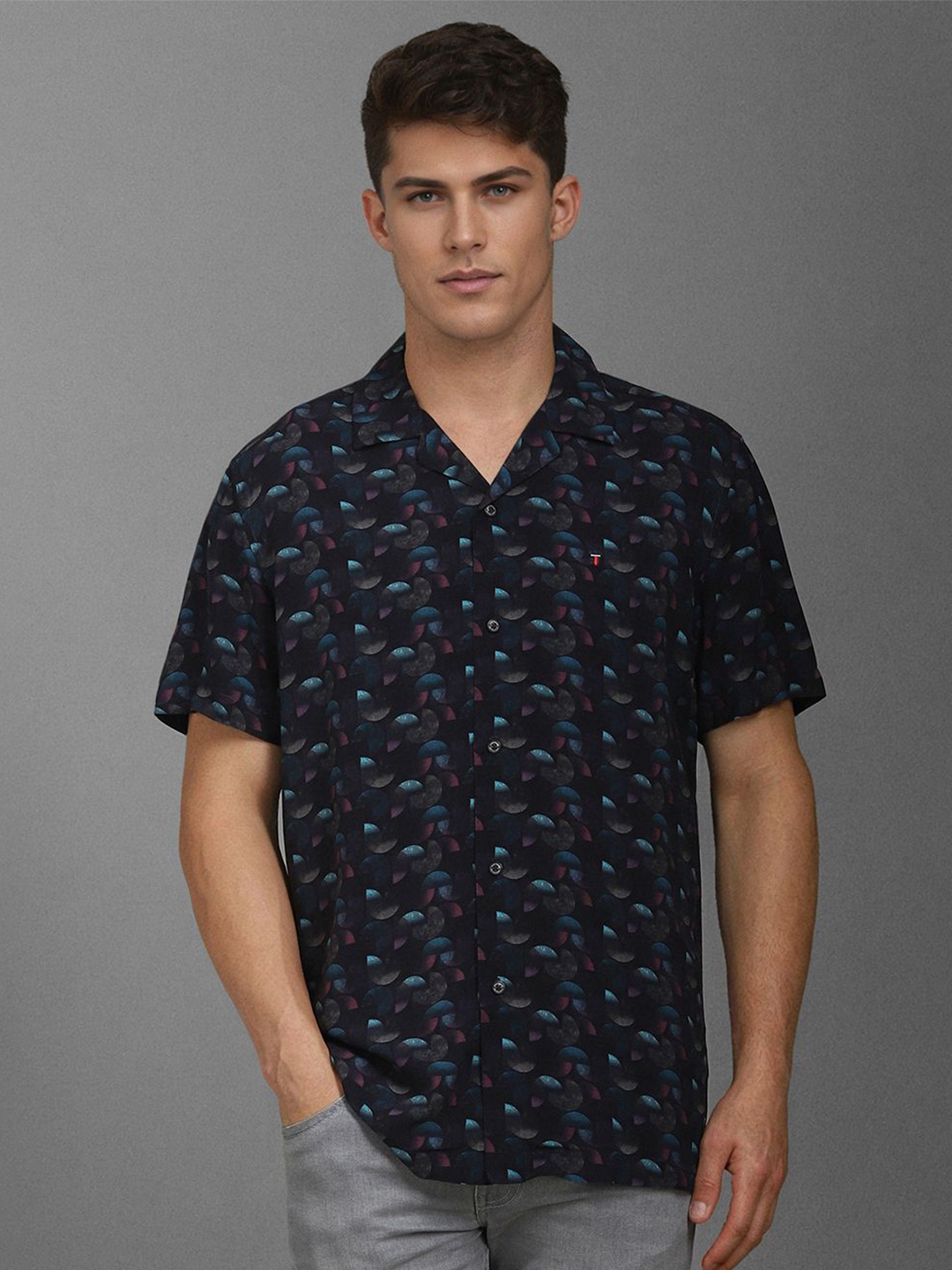 Louis Philippe Jeans Men Cuban Collar Geometric Printed Slim Fit Casual Shirt, Black
Louis Philippe Jeans Men Cuban Collar Geometric Printed Slim Fit Casual Shirt, Black