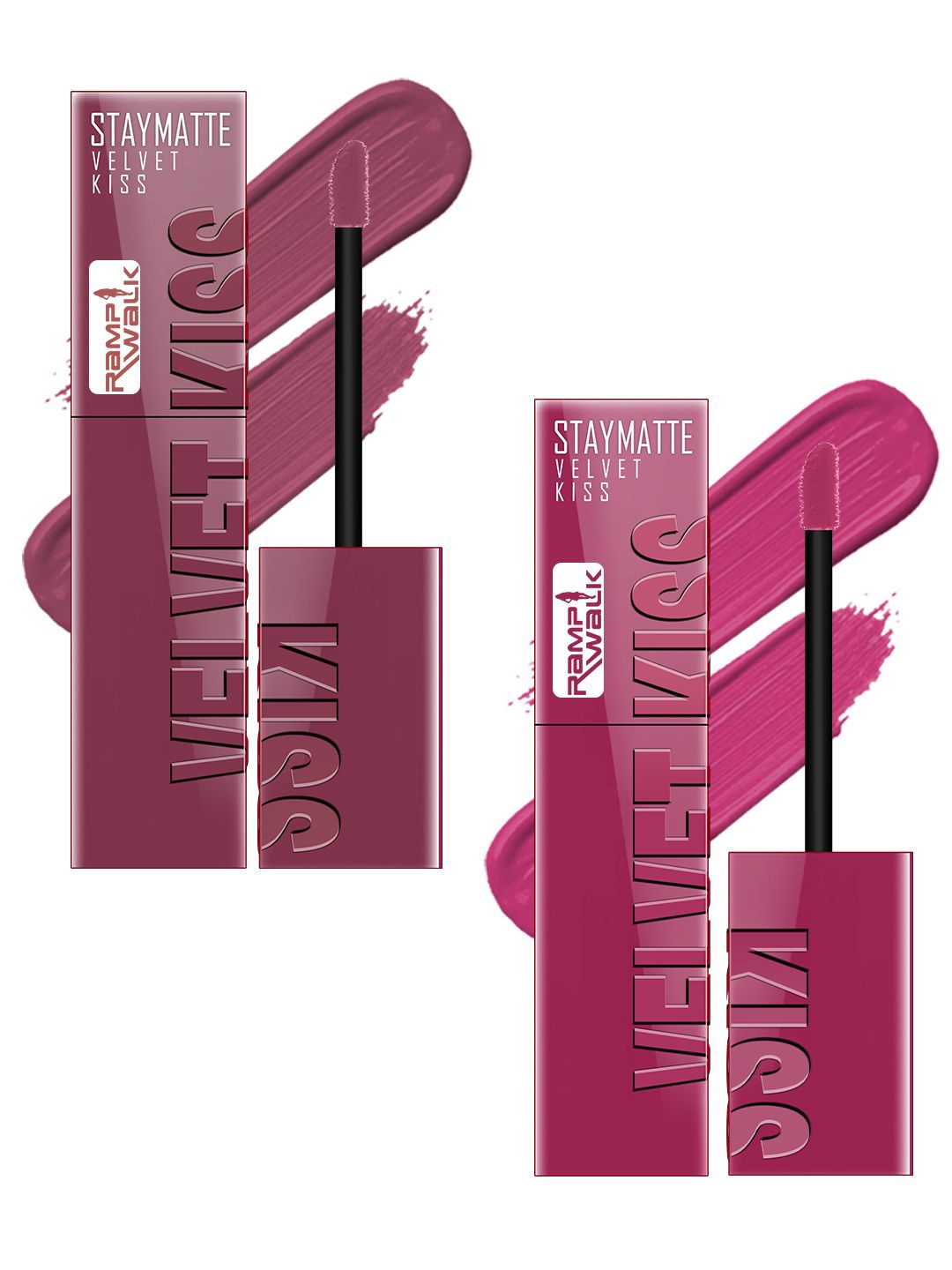 Ramp Walk Velvet Kiss Set Of 2 Liquid Lipstick - 3.5 ml Each -Light Mauve 04 -Dark Pink 08
Ramp Walk Velvet Kiss Set Of 2 Liquid Lipstick - 3.5 ml Each -Light Mauve 04 -Dark Pink 08