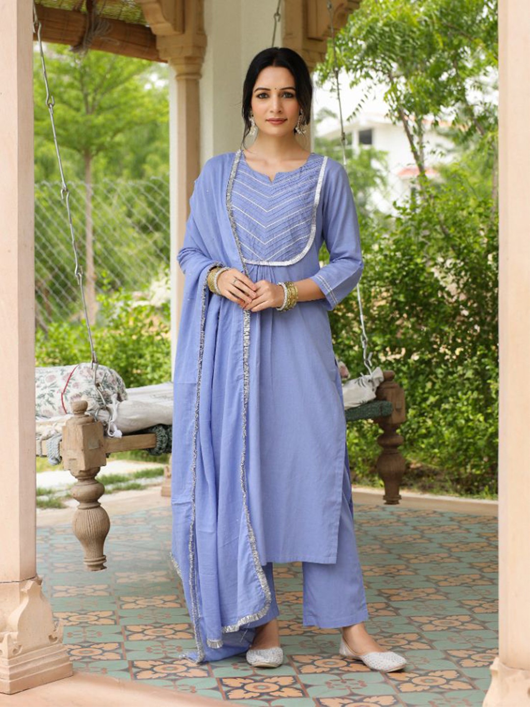 PHEETA Women Yoke Design Regular Thread Work Kurta with Trousers & With Dupatta, Lavender
PHEETA Women Yoke Design Regular Thread Work Kurta with Trousers & With Dupatta, Lavender