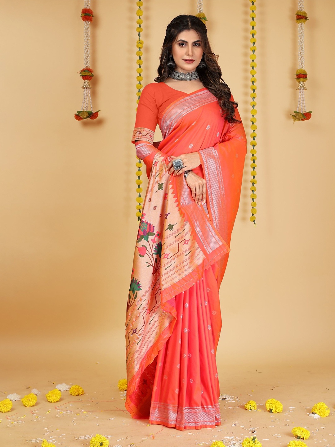 LeeliPeeri Designer Paithani Silk Blend Woven Design Zari Traditional Celebrity Saree, Peach
LeeliPeeri Designer Paithani Silk Blend Woven Design Zari Traditional Celebrity Saree, Peach