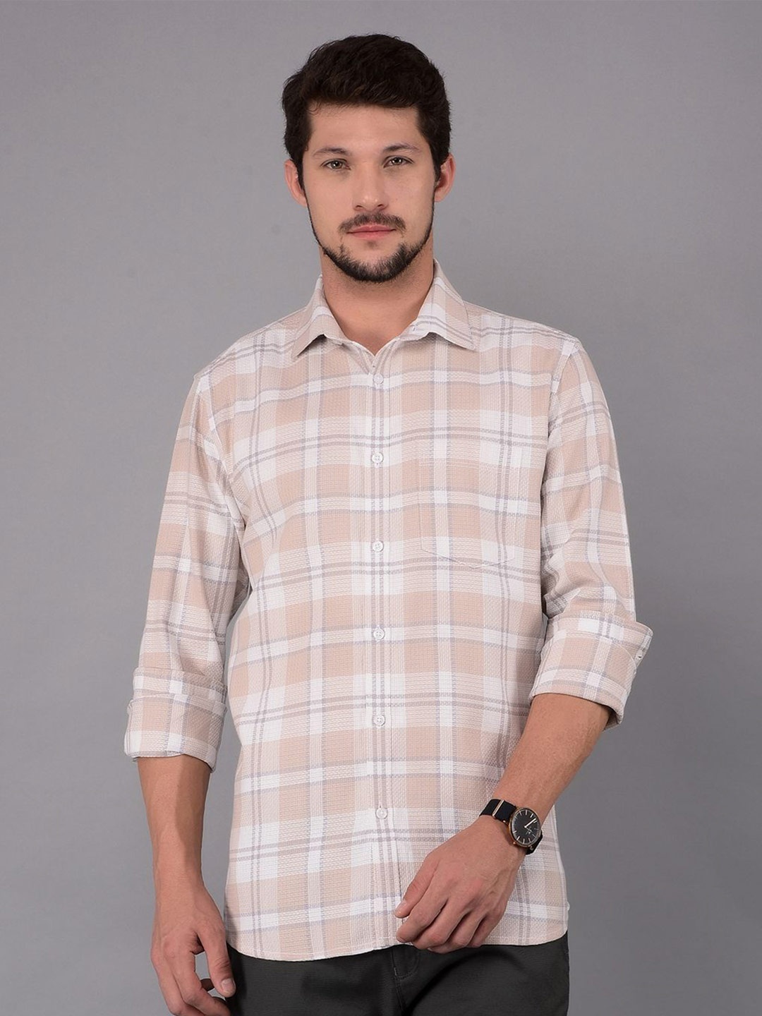 Crimsoune Club Men Classic Slim Fit Tartan Checks Opaque Checked Casual Shirt, Beige
Crimsoune Club Men Classic Slim Fit Tartan Checks Opaque Checked Casual Shirt, Beige
