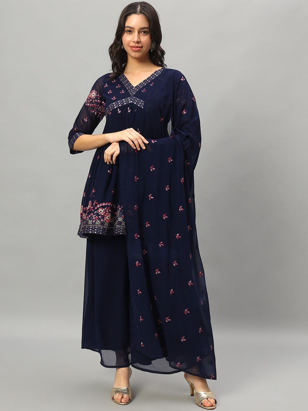 Growish Women Floral Embroidered Empire Thread Work Kurta with Sharara & With Dupatta, Navy blue
Growish Women Floral Embroidered Empire Thread Work Kurta with Sharara & With Dupatta, Navy blue
