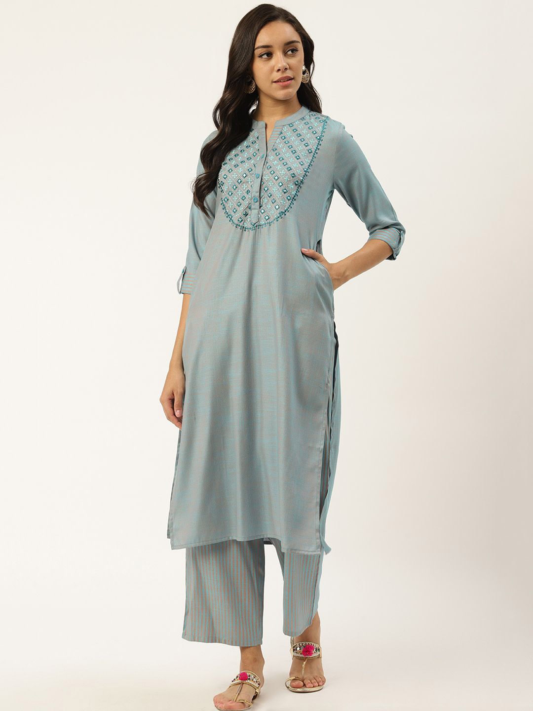 Anouk Women Ethnic Motifs Embroidered Regular Mirror Work Pure Cotton Kurta with Palazzos, Blue
Anouk Women Ethnic Motifs Embroidered Regular Mirror Work Pure Cotton Kurta with Palazzos, Blue