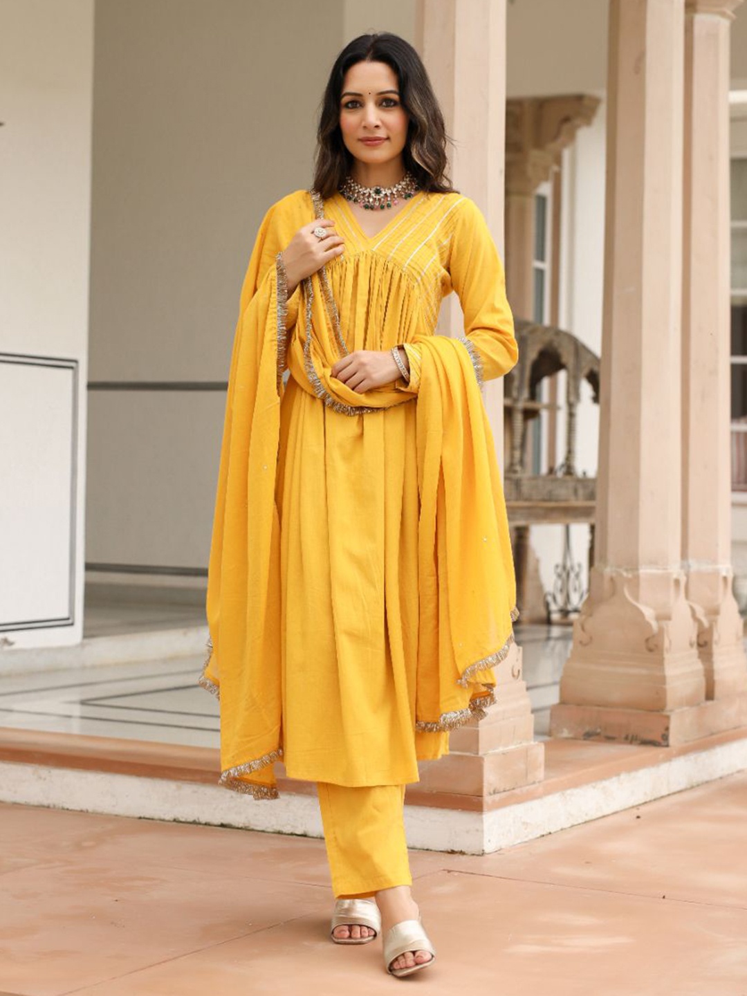 PHEETA Women Yoke Design Regular Gotta Patti Kurta with Trousers & With Dupatta, Mustard
PHEETA Women Yoke Design Regular Gotta Patti Kurta with Trousers & With Dupatta, Mustard