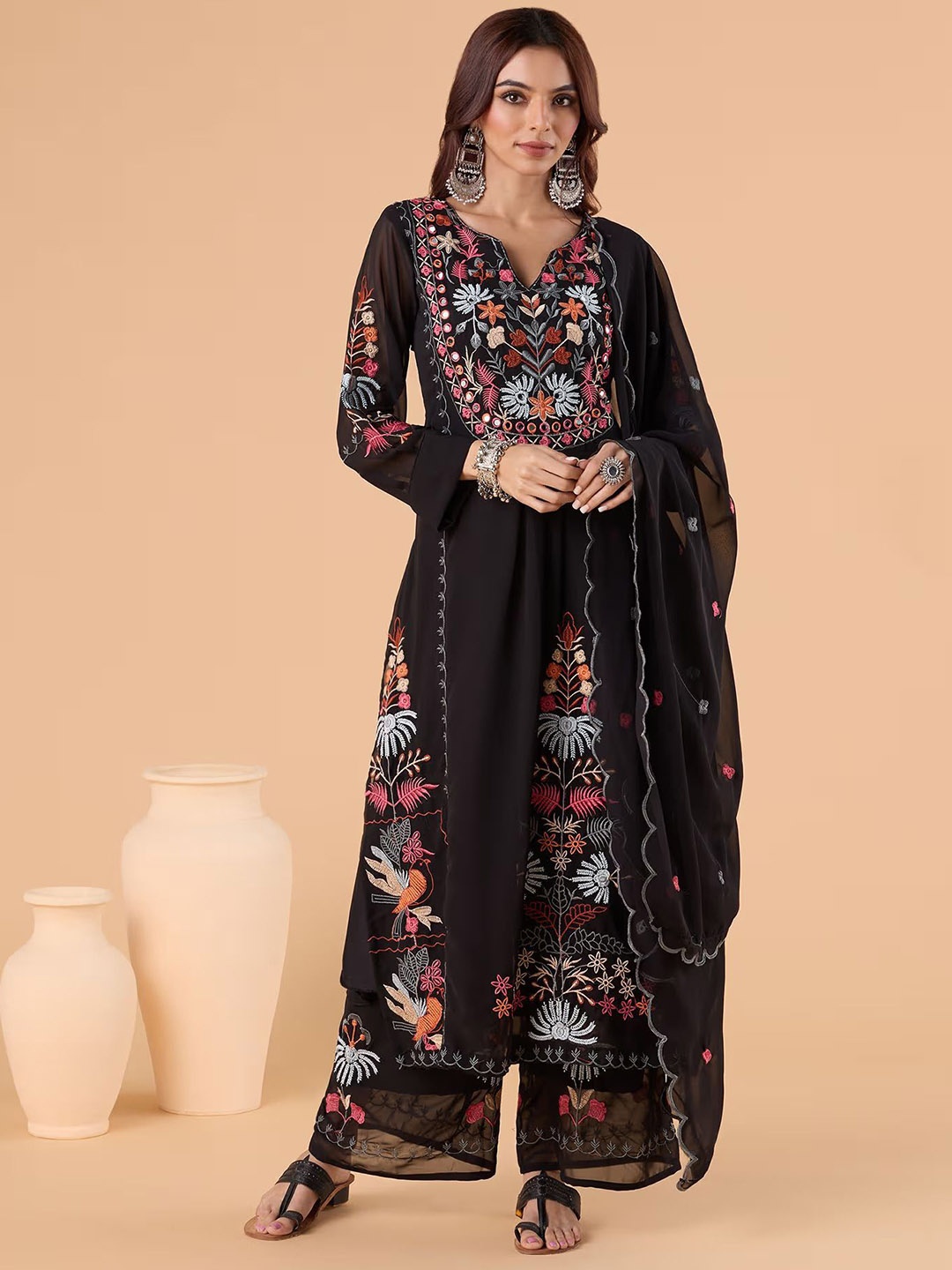 KALINI Women Floral Embroidered Regular Thread Work Kurta with Palazzos & With Dupatta, Black
KALINI Women Floral Embroidered Regular Thread Work Kurta with Palazzos & With Dupatta, Black