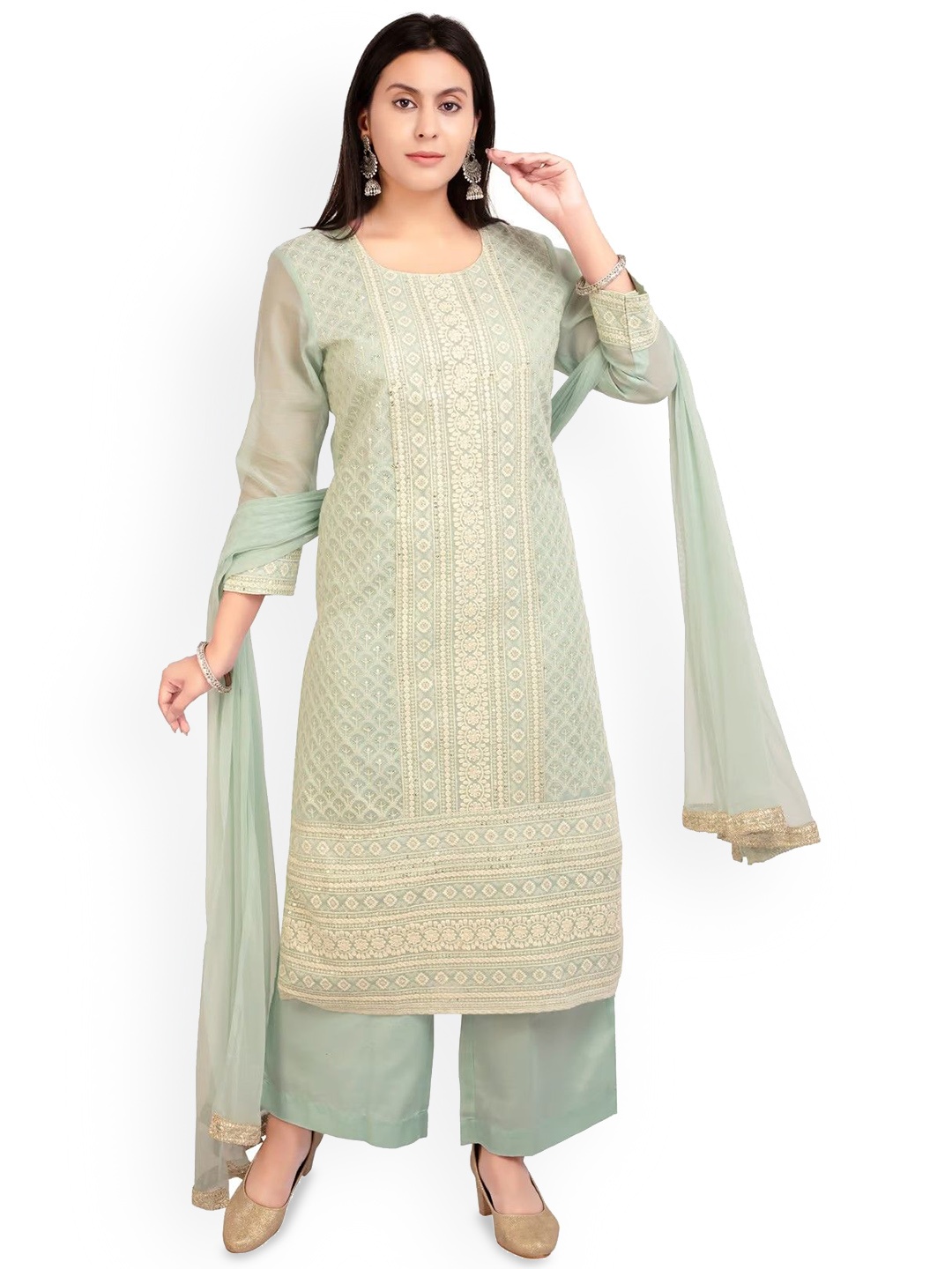 COTTON CULTURE Women Floral Embroidered Regular Pure Cotton Kurta with Palazzos & With Dupatta, Green
COTTON CULTURE Women Floral Embroidered Regular Pure Cotton Kurta with Palazzos & With Dupatta, Green