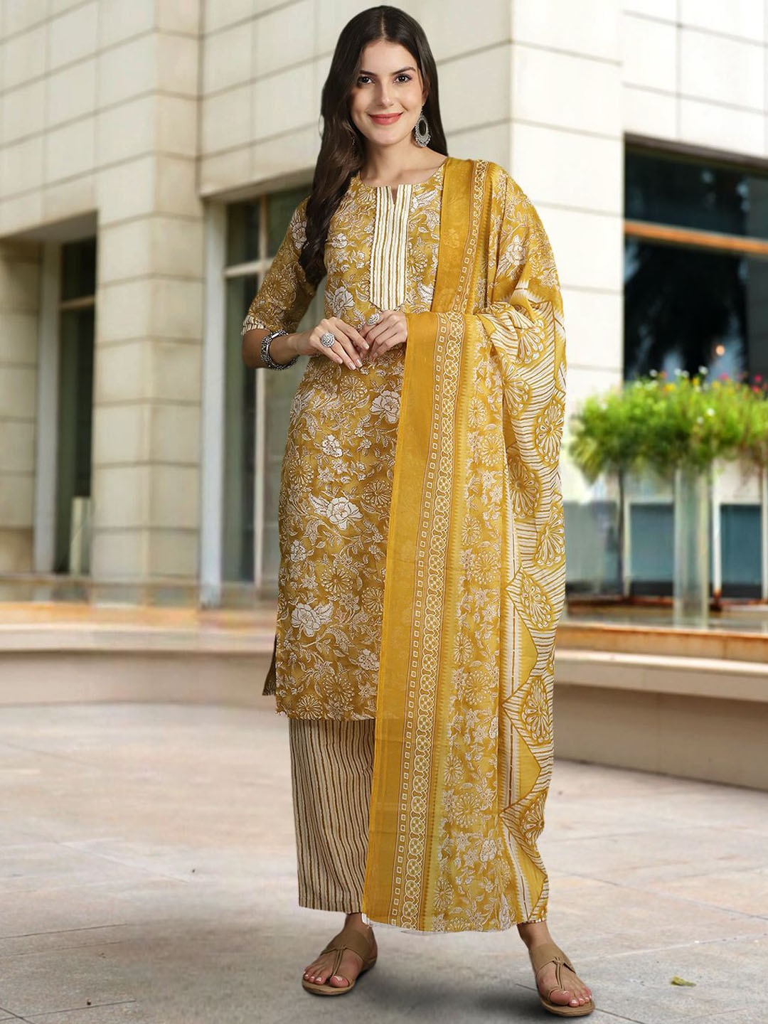 7Threads Printed Notch Neck Pure Cotton Straight Kurta With Trousers & Dupatta, Mustard
7Threads Printed Notch Neck Pure Cotton Straight Kurta With Trousers & Dupatta, Mustard
