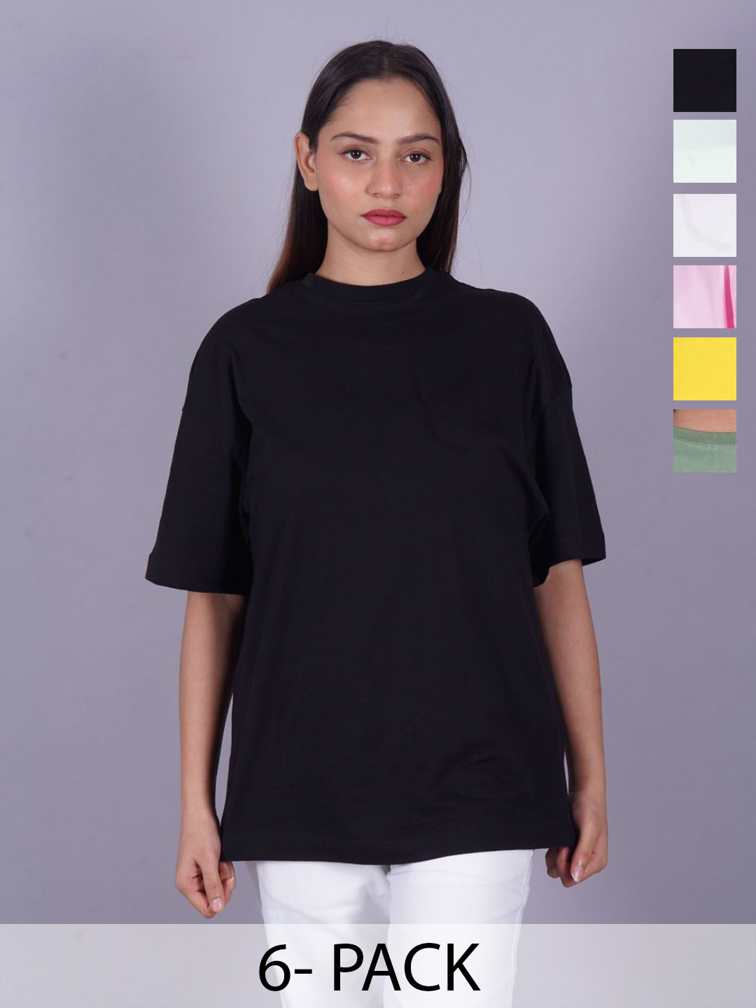 VYVE Women Pack Of 6 Round Neck Solid T-shirts, Yellow 
VYVE Women Pack Of 6 Round Neck Solid T-shirts, Yellow