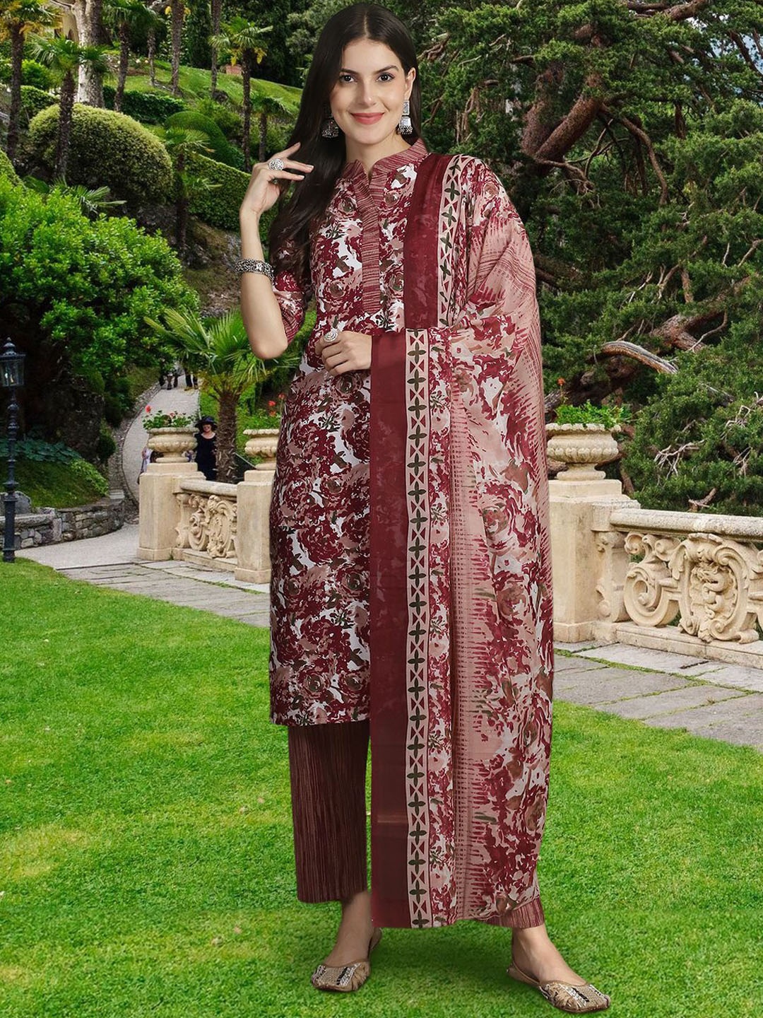 1 Stop Fashion Floral Printed Straight Pure Cotton Kurta with Trousers & Dupatta, Maroon
1 Stop Fashion Floral Printed Straight Pure Cotton Kurta with Trousers & Dupatta, Maroon