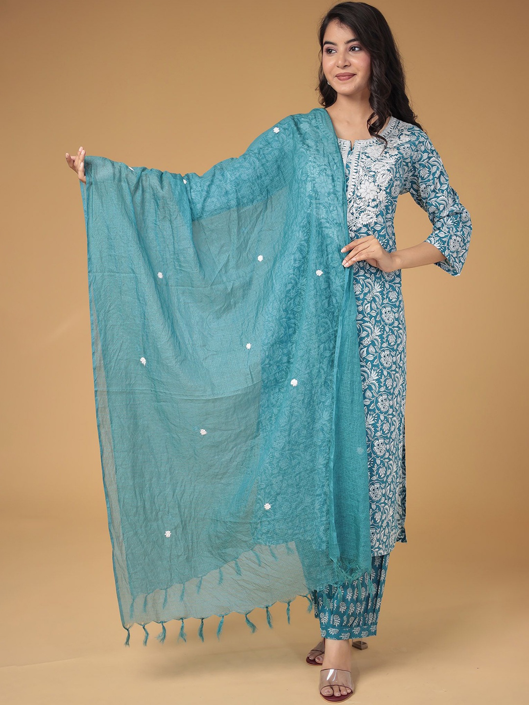 ZARI Floral Printed Thread Work Pure Cotton Straight Kurta With Salwar & Dupatta, Green
ZARI Floral Printed Thread Work Pure Cotton Straight Kurta With Salwar & Dupatta, Green