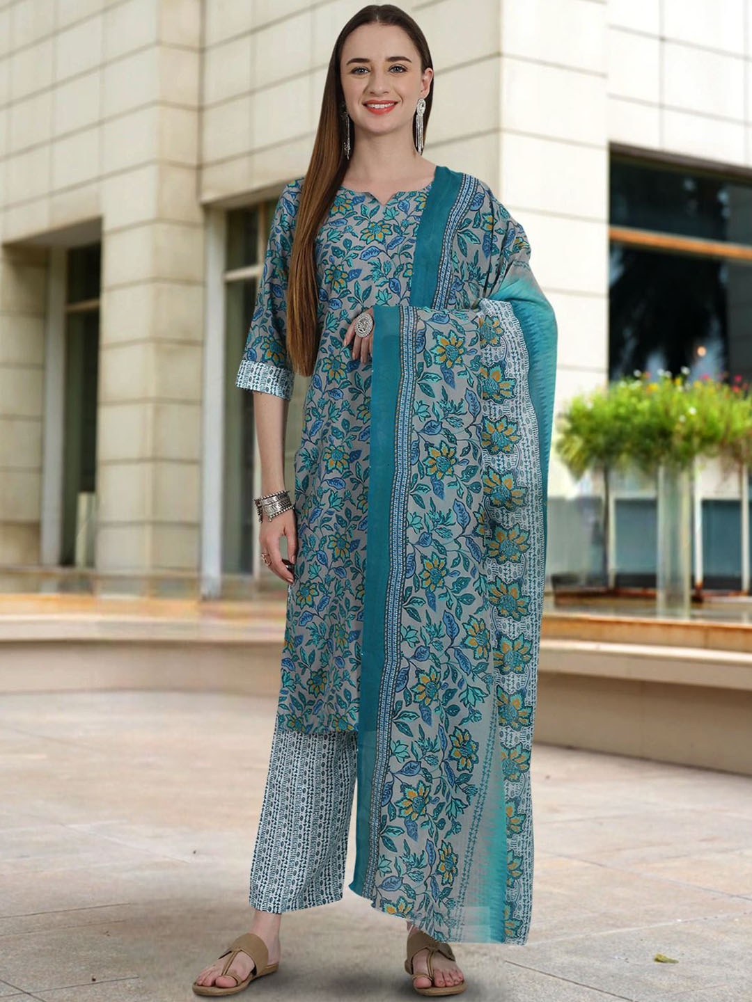 7Threads Floral Printed Pure Cotton Straight Kurta with Trousers & Dupatta, Grey melange
7Threads Floral Printed Pure Cotton Straight Kurta with Trousers & Dupatta, Grey melange