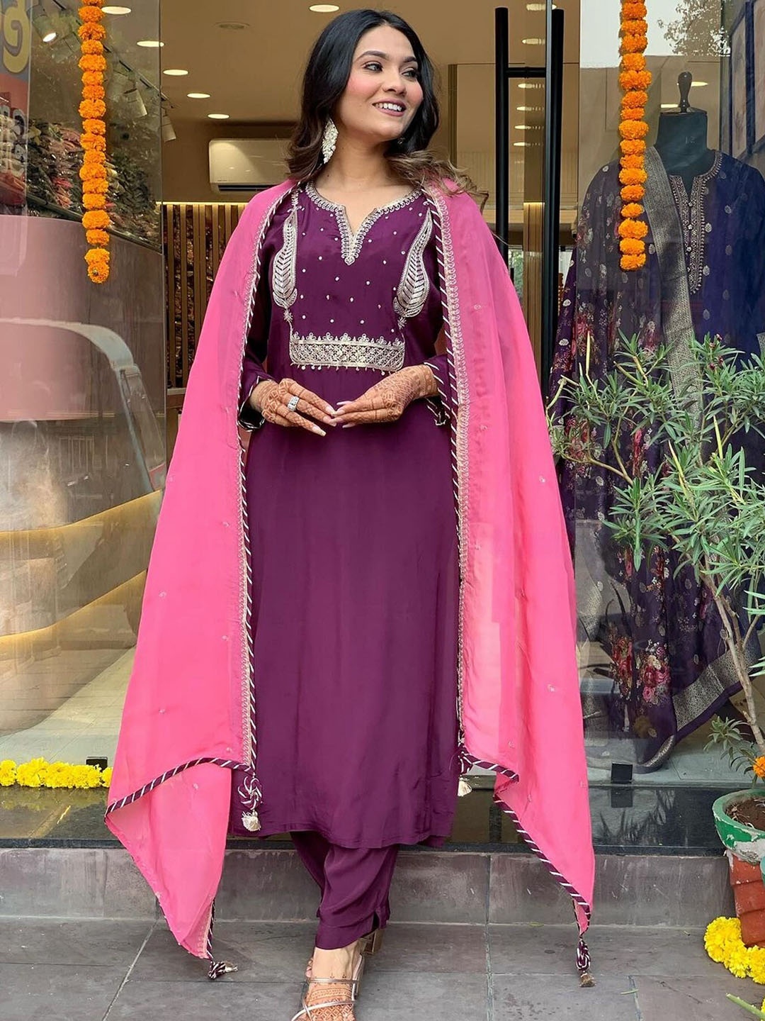 NIZA FASHION Ethnic Motifs Embroidered Beads & Stones Kurta with Trousers & Dupatta, Purple
NIZA FASHION Ethnic Motifs Embroidered Beads & Stones Kurta with Trousers & Dupatta, Purple