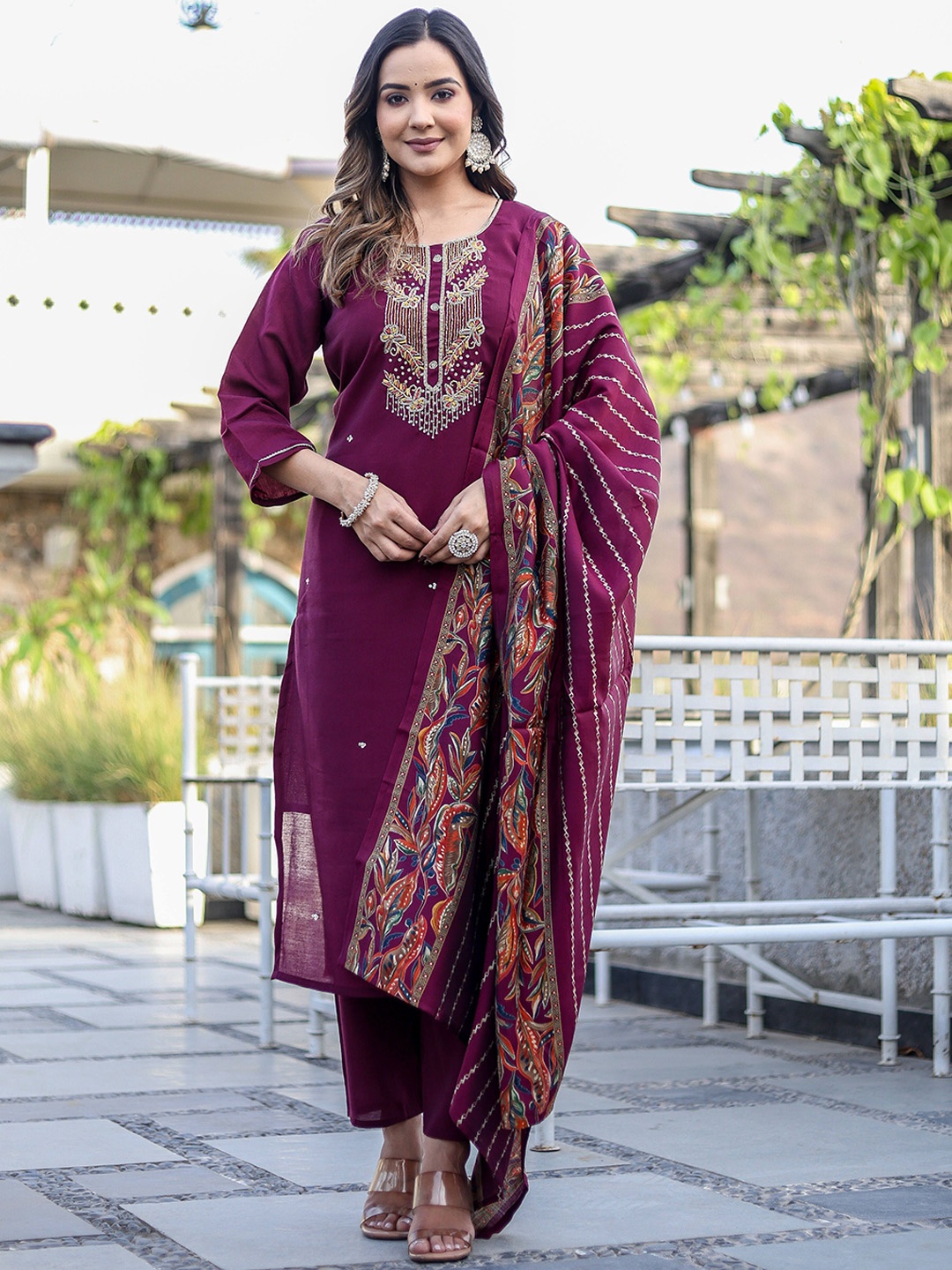 Girly Girls Floral Embroidered Raw Silk Straight Kurta With Palazzos & Dupatta, Maroon
Girly Girls Floral Embroidered Raw Silk Straight Kurta With Palazzos & Dupatta, Maroon