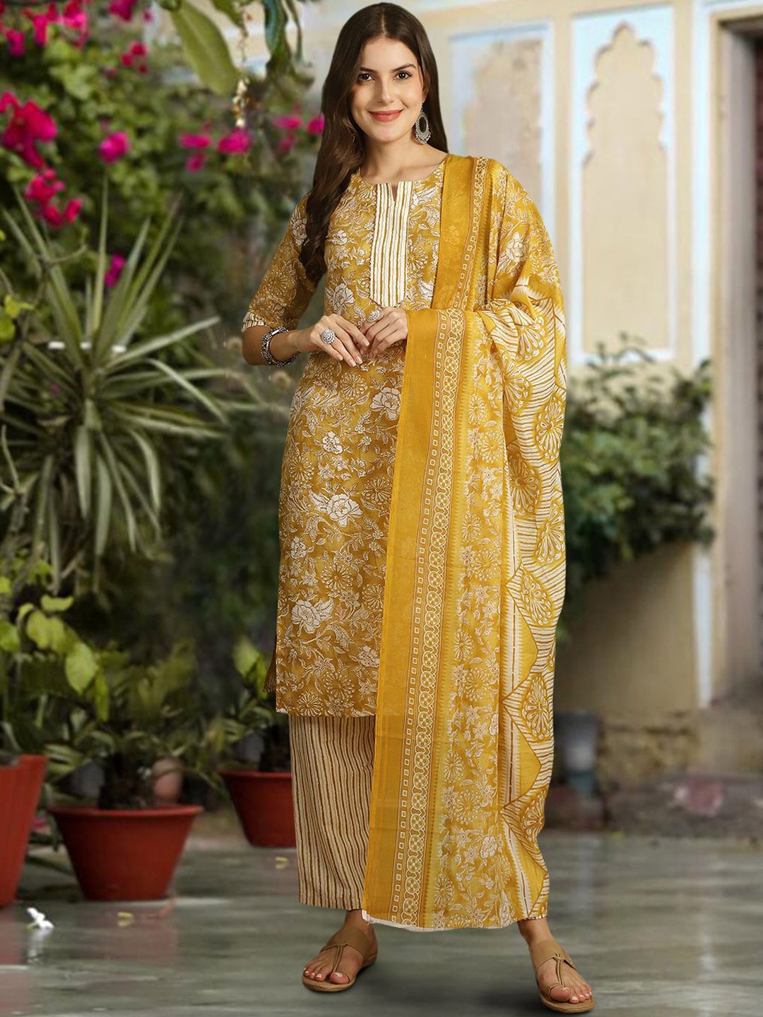 1 Stop Fashion Floral Printed Straight Pure Cotton Kurta with Trousers & Dupatta, Mustard
1 Stop Fashion Floral Printed Straight Pure Cotton Kurta with Trousers & Dupatta, Mustard