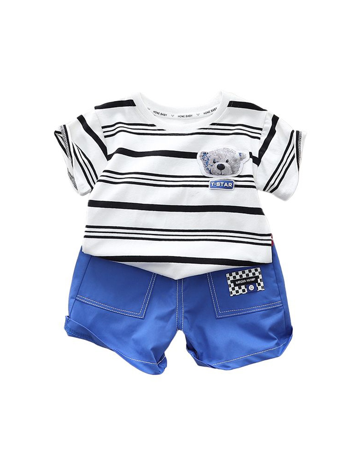 StyleCast x Revolte Infant Boys Striped Printed Pure Cotton T-shirt With Shorts, Blue
StyleCast x Revolte Infant Boys Striped Printed Pure Cotton T-shirt With Shorts, Blue