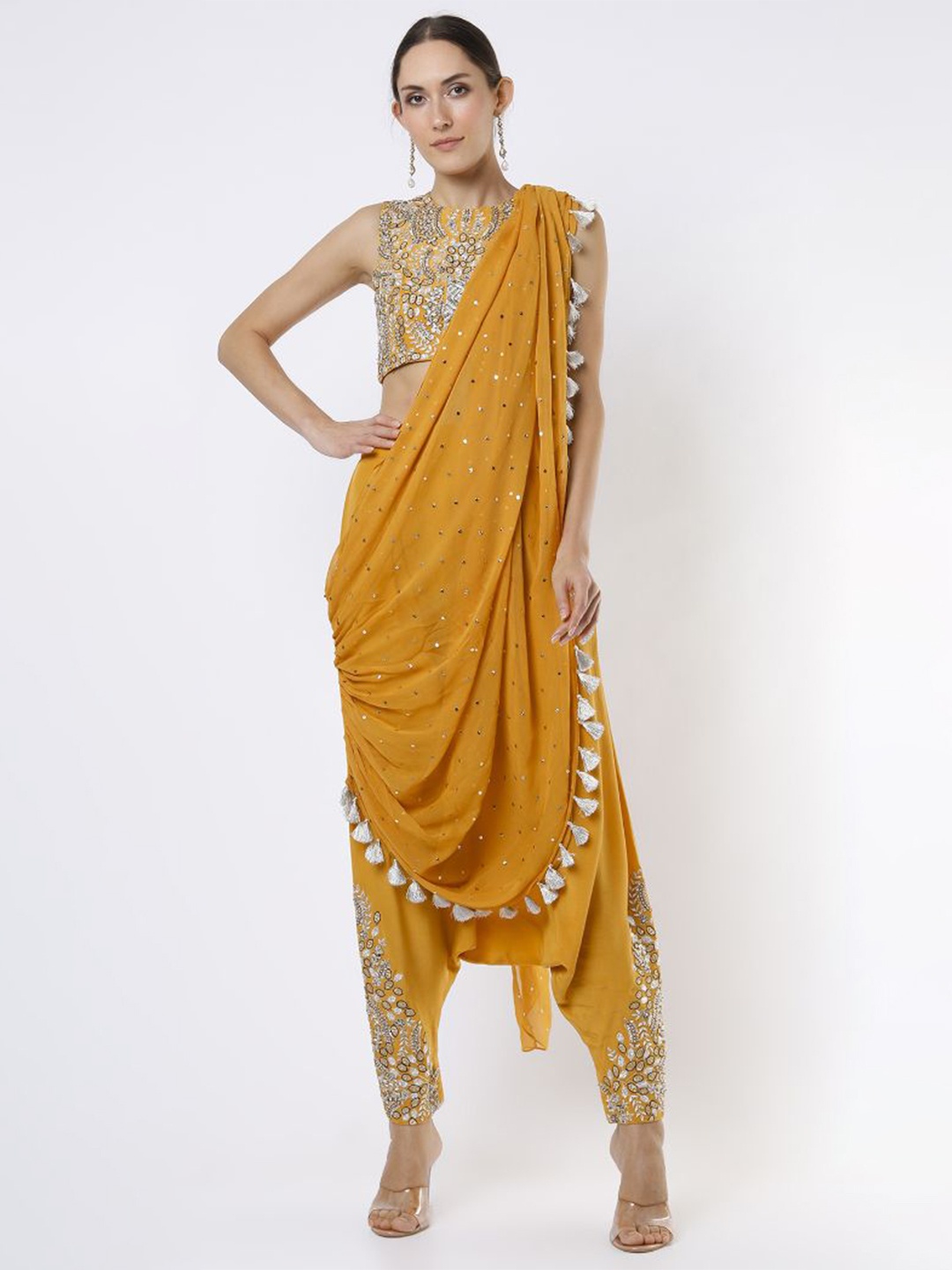 Payal Singhal Embroidered Top with attached Dupatta & Trousers, Mustard
Payal Singhal Embroidered Top with attached Dupatta & Trousers, Mustard