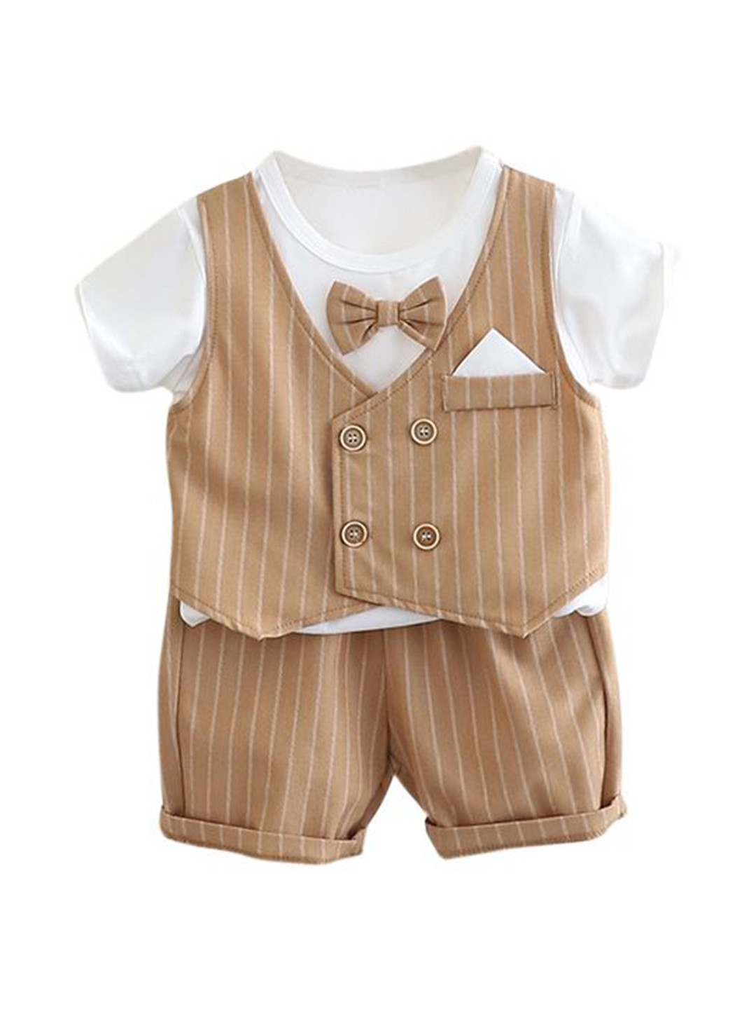 StyleCast x Revolte Boys Striped Pure Cotton T-shirt with Shorts, White 
StyleCast x Revolte Boys Striped Pure Cotton T-shirt with Shorts, White