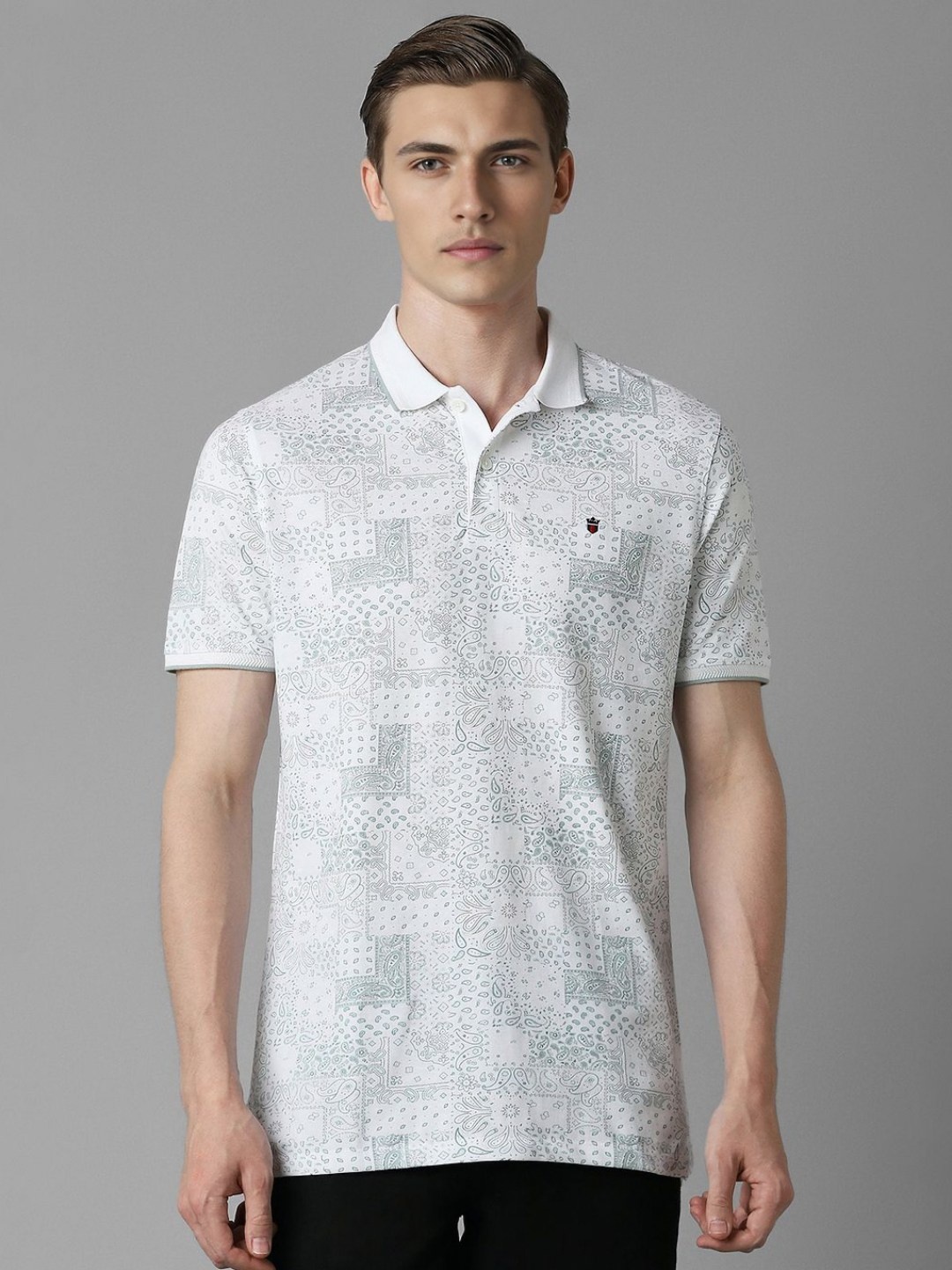 Louis Philippe Jeans Men Abstract Printed Polo Collar Cotton Slim Fit T-Shirt, White
Louis Philippe Jeans Men Abstract Printed Polo Collar Cotton Slim Fit T-Shirt, White