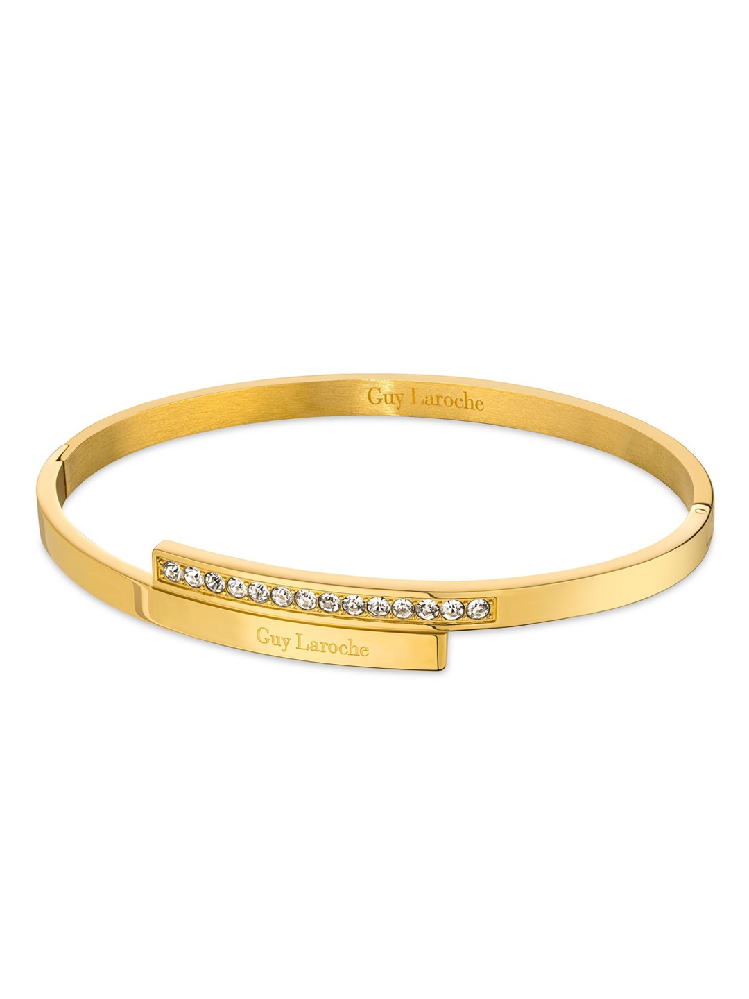 Guy Laroche Gold-Plated Stainless Steel Crystals Stone Studded Bangle-Style Bracelet
Guy Laroche Gold-Plated Stainless Steel Crystals Stone Studded Bangle-Style Bracelet