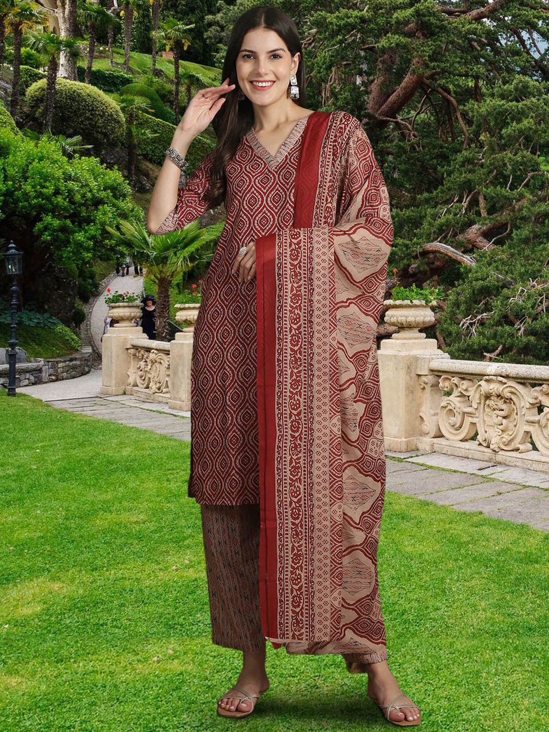 7Threads Ethnic Motifs Printed Pure Cotton Straight Kurta With Trousers & Dupatta, Maroon
7Threads Ethnic Motifs Printed Pure Cotton Straight Kurta With Trousers & Dupatta, Maroon