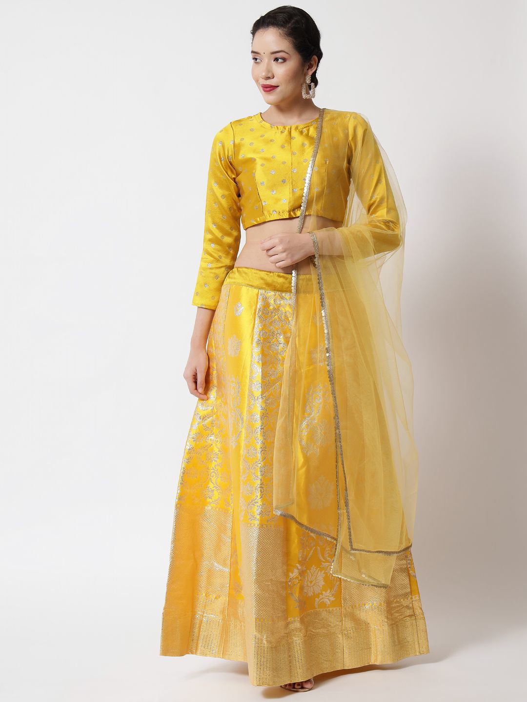 MAGMINA Woven Design Zari Semi-Stitched Lehenga & Unstitched Blouse With Dupatta, Yellow
MAGMINA Woven Design Zari Semi-Stitched Lehenga & Unstitched Blouse With Dupatta, Yellow