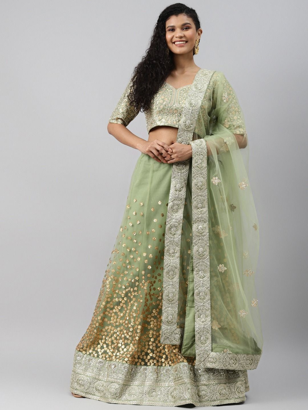 FABPIXEL Embroidered Sequinned Semi-Stitched Lehenga & Unstitched Blouse With Dupatta, Green
FABPIXEL Embroidered Sequinned Semi-Stitched Lehenga & Unstitched Blouse With Dupatta, Green