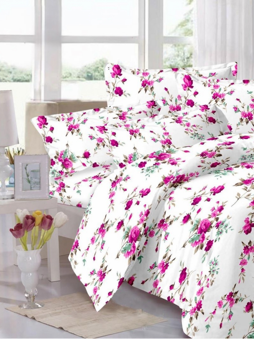 Signature White & Pink 4 Pieces Floral Printed Pure Cotton Double Queen Fine Bedding Set
Signature White & Pink 4 Pieces Floral Printed Pure Cotton Double Queen Fine Bedding Set