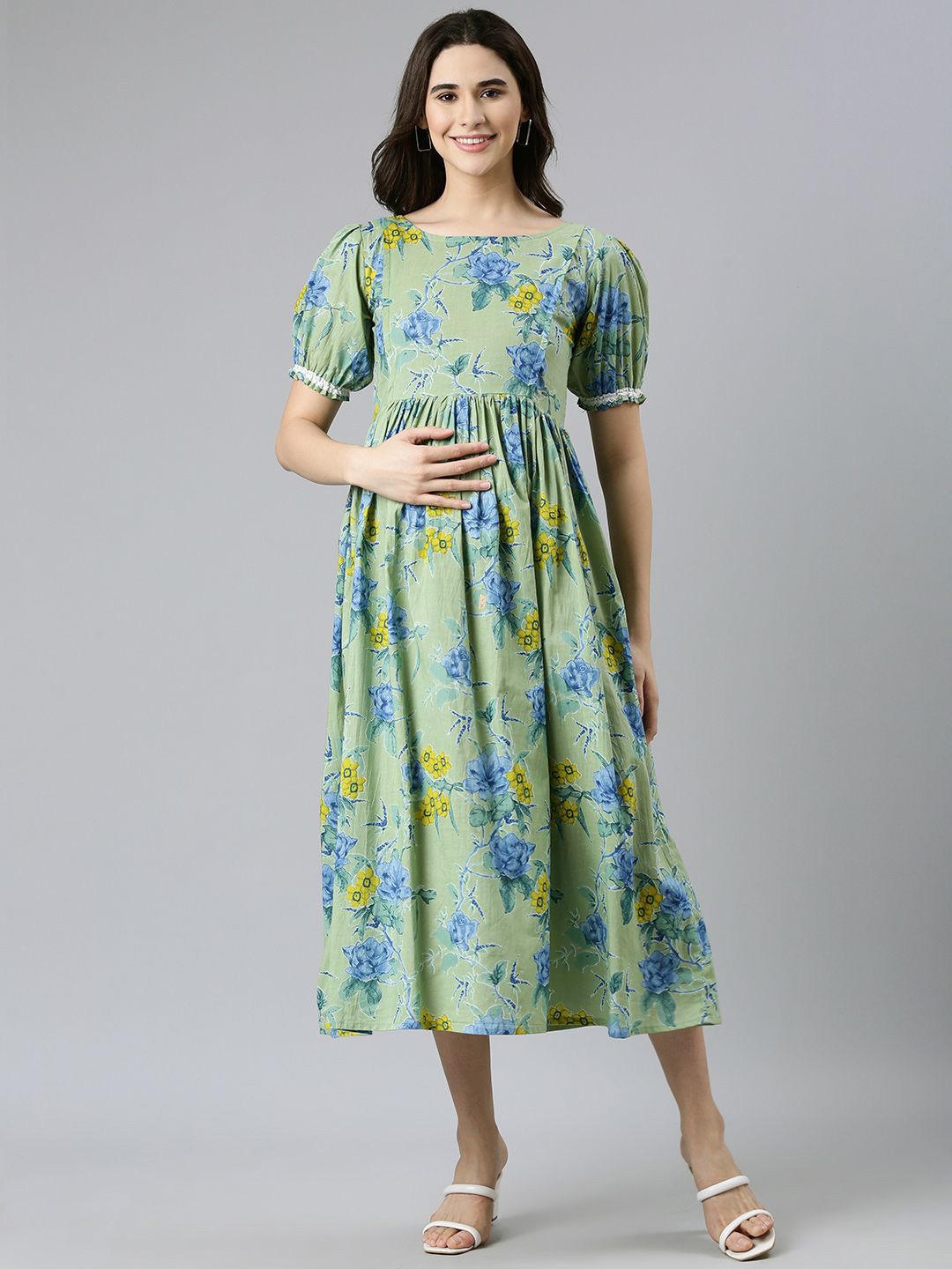 Swishchick Floral Printed Puff Sleeve Maternity Fit & Flare Midi Ethnic Dress, Green
Swishchick Floral Printed Puff Sleeve Maternity Fit & Flare Midi Ethnic Dress, Green