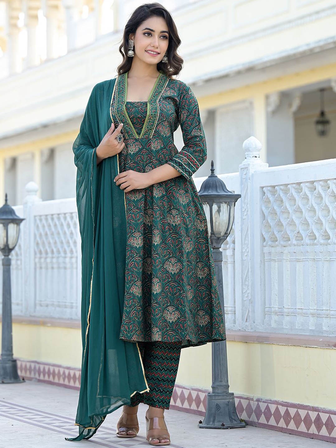 Varanga Women Ethnic Motifs Printed Gotta Patti Cotton Kurta with Trousers & Dupatta, Green
Varanga Women Ethnic Motifs Printed Gotta Patti Cotton Kurta with Trousers & Dupatta, Green