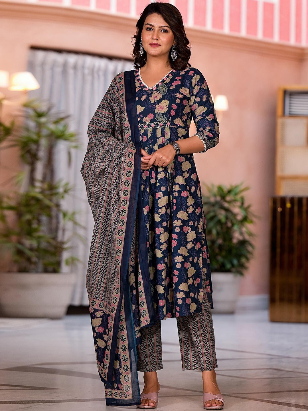 Peachmode Printed Pleated Thread Work Pure Cotton Straight Kurta with Trousers & Dupatta, Blue
Peachmode Printed Pleated Thread Work Pure Cotton Straight Kurta with Trousers & Dupatta, Blue