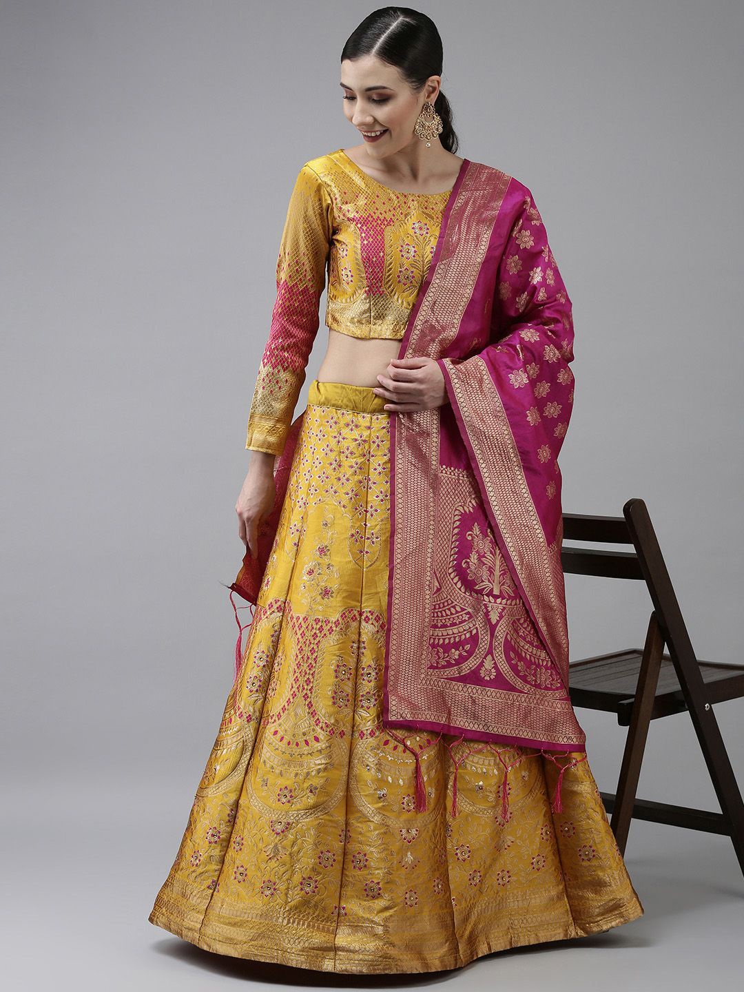 MAGMINA Woven Design Zari Semi-Stitched Lehenga & Unstitched Blouse With Dupatta, Mustard
MAGMINA Woven Design Zari Semi-Stitched Lehenga & Unstitched Blouse With Dupatta, Mustard