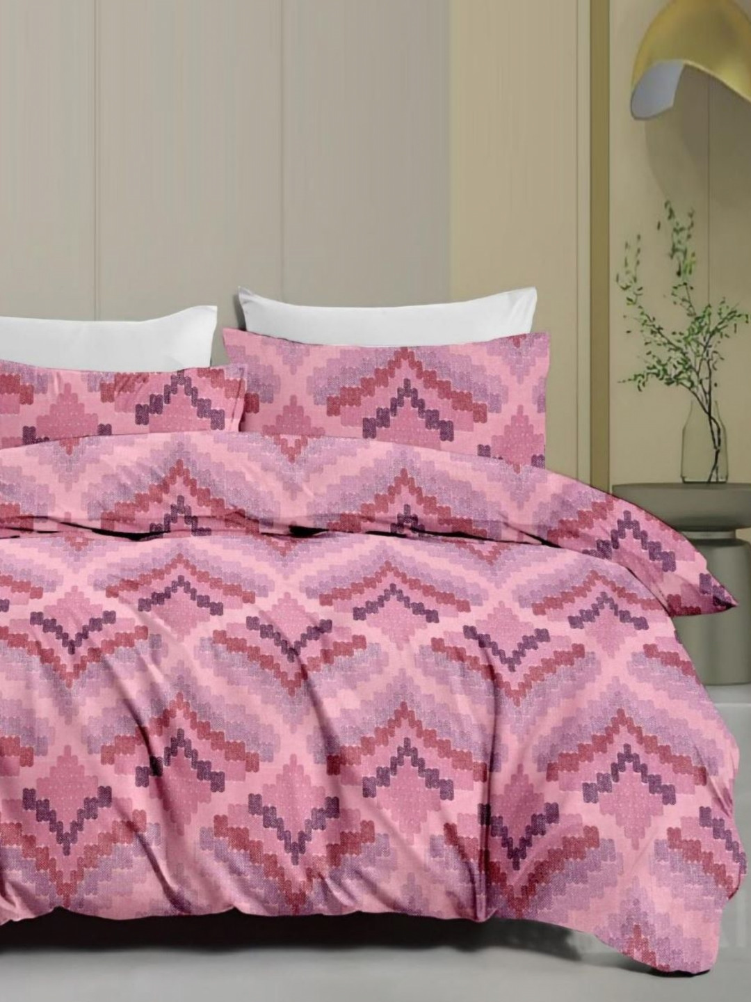 Signature Pink & Navy Blue Geometric 160 TC Queen Bedsheet with 2 Pillow Covers
Signature Pink & Navy Blue Geometric 160 TC Queen Bedsheet with 2 Pillow Covers