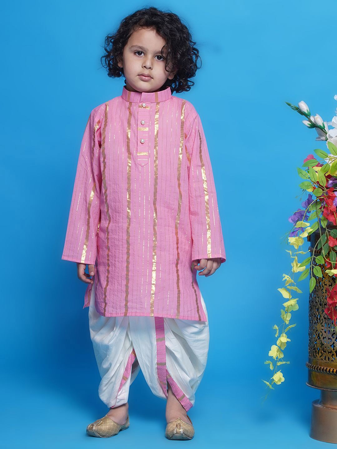 Little Bansi Boys Striped Mandarin Collar Pure Cotton Kurta With Dhoti Pants, Pink
Little Bansi Boys Striped Mandarin Collar Pure Cotton Kurta With Dhoti Pants, Pink