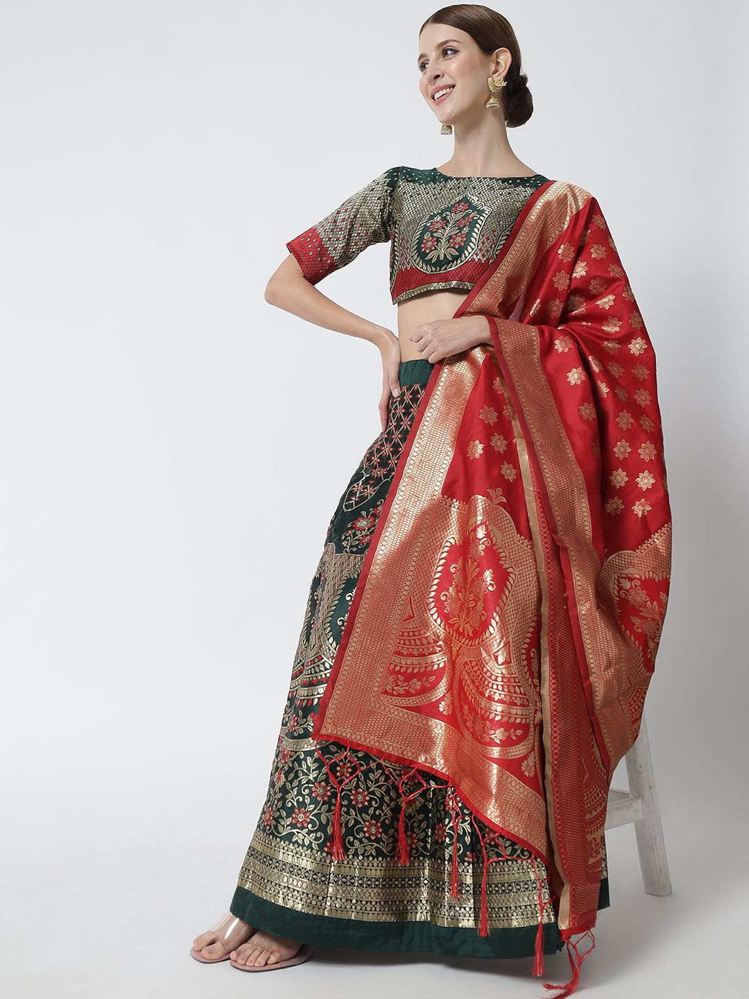 MAGMINA Woven Design Jacquard Semi-Stitched Lehenga & Unstitched Blouse With Dupatta, Green
MAGMINA Woven Design Jacquard Semi-Stitched Lehenga & Unstitched Blouse With Dupatta, Green