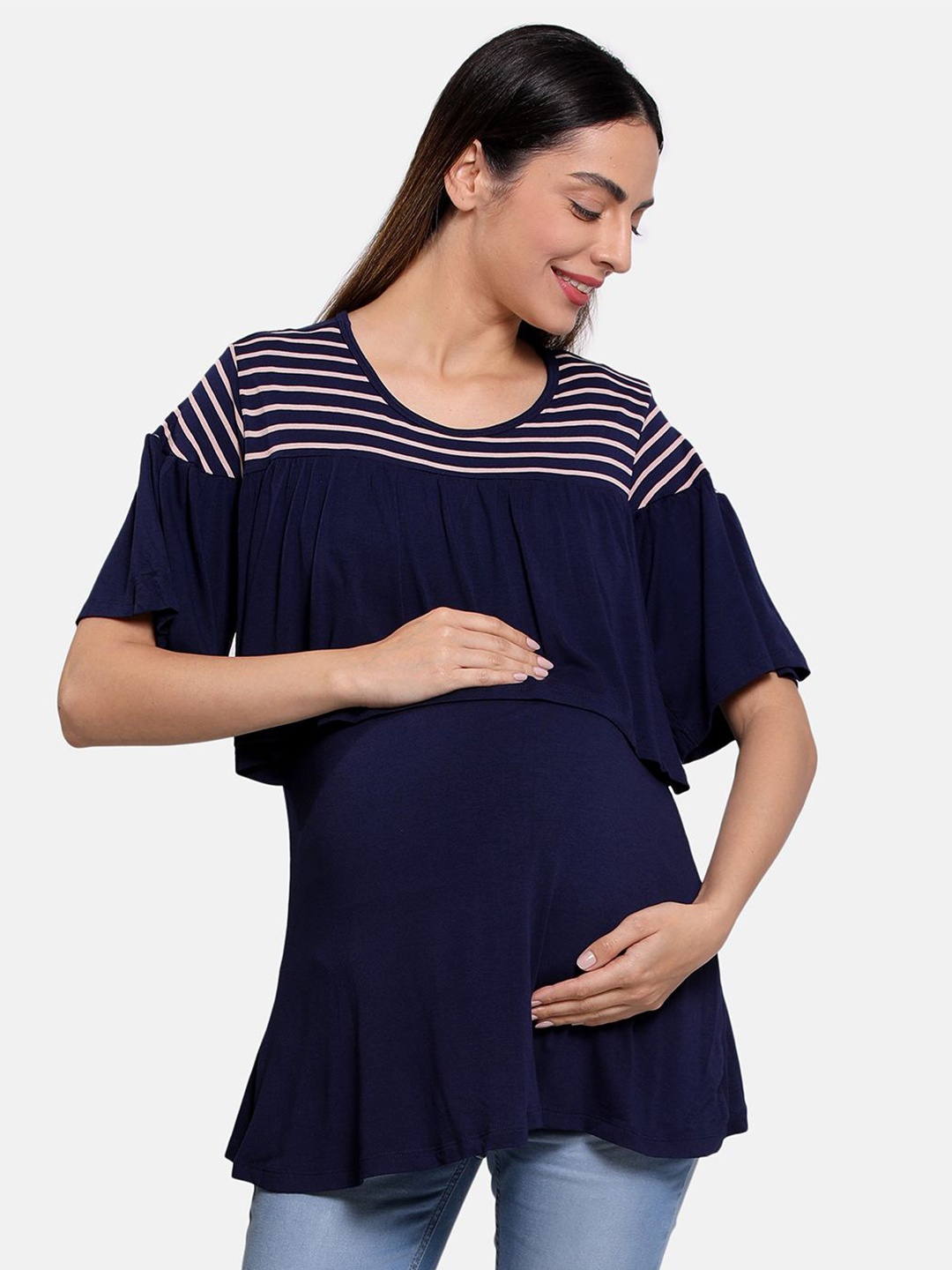 MINI KLUB Women Striped Flared Sleeves Gathered Detail A-Line Longline Maternity Top, Navy blue
MINI KLUB Women Striped Flared Sleeves Gathered Detail A-Line Longline Maternity Top, Navy blue