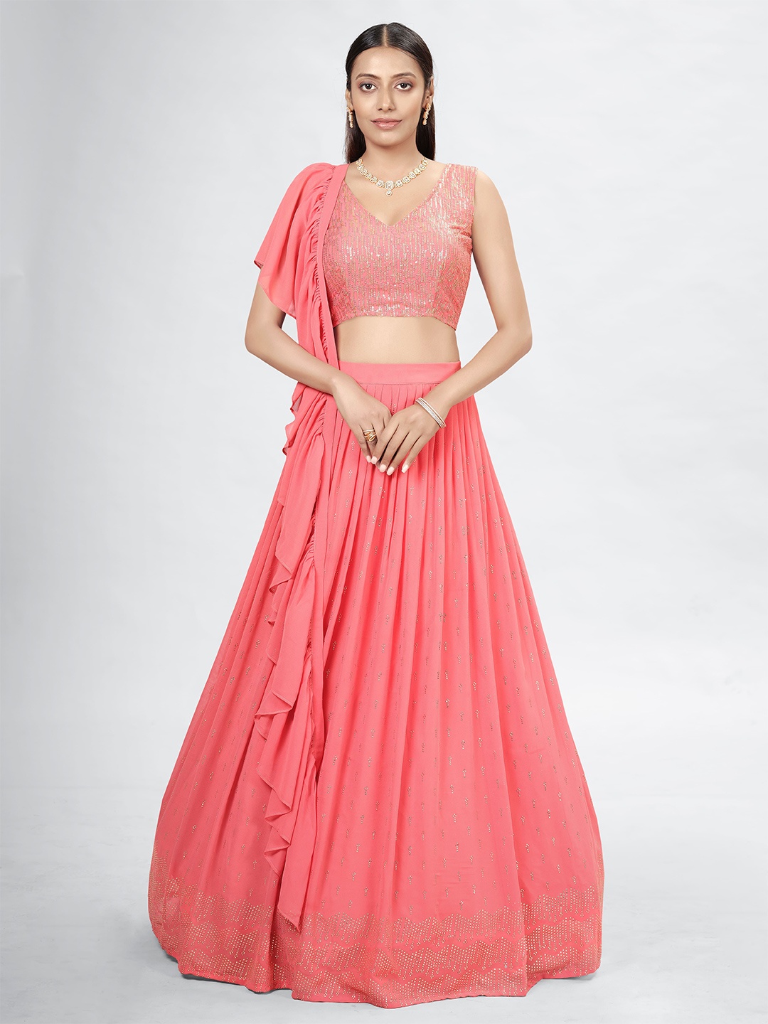 Fusionic Embellished Sequinned Semi-Stitched Lehenga & Unstitched Blouse With Dupatta, Coral
Fusionic Embellished Sequinned Semi-Stitched Lehenga & Unstitched Blouse With Dupatta, Coral