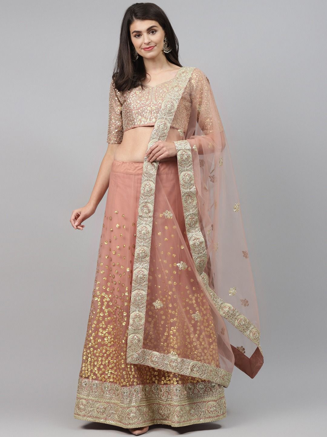 FABPIXEL Embroidered Sequinned Net Semi-Stitched Lehenga & Unstitched Blouse With Dupatta, Brown
FABPIXEL Embroidered Sequinned Net Semi-Stitched Lehenga & Unstitched Blouse With Dupatta, Brown