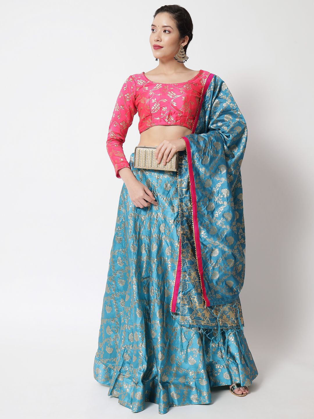 MAGMINA Foil Printed Zari Semi-Stitched Lehenga & Unstitched Blouse With Dupatta, Blue
MAGMINA Foil Printed Zari Semi-Stitched Lehenga & Unstitched Blouse With Dupatta, Blue