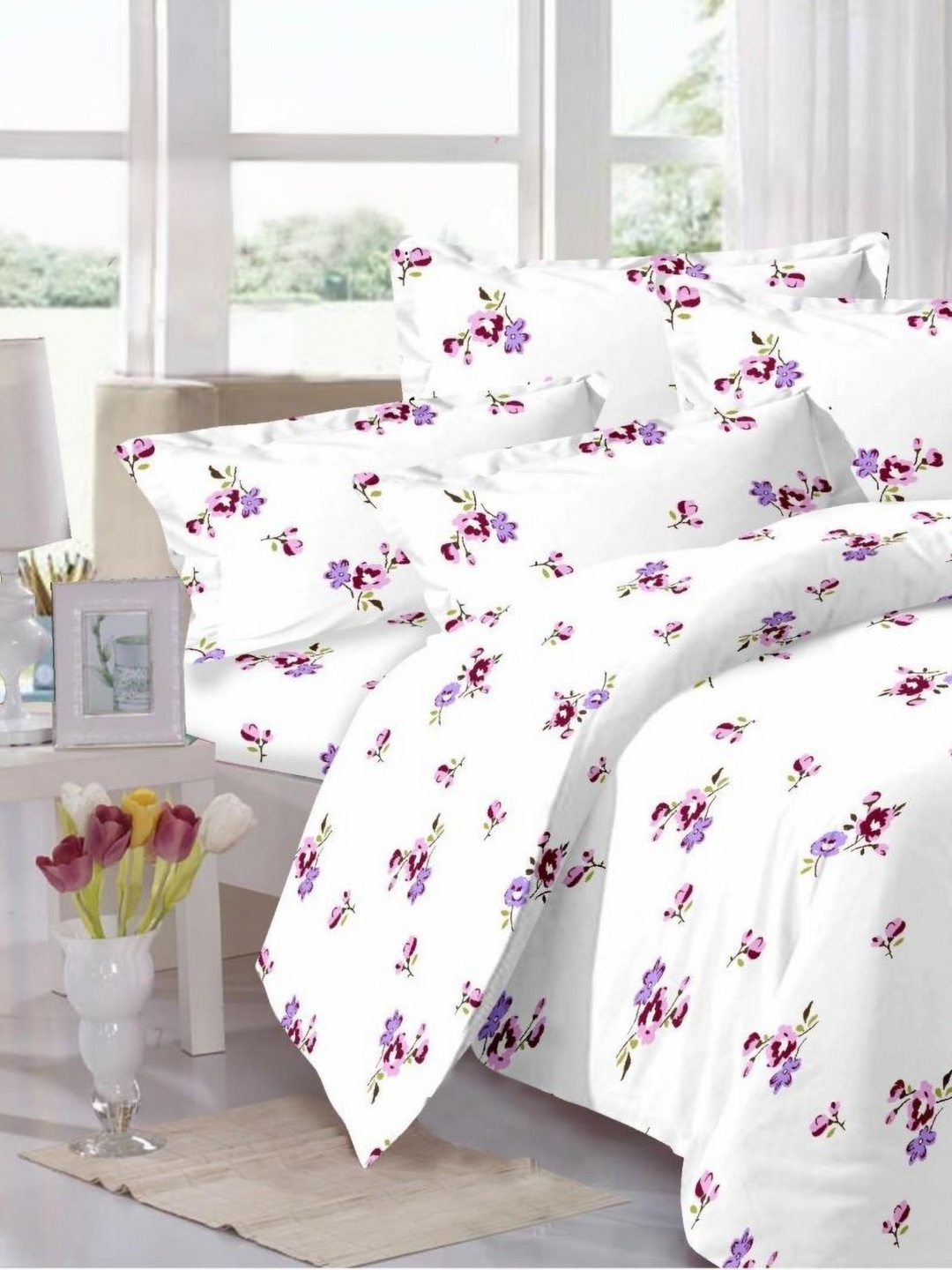 Signature White & Purple 4 Pieces Floral Printed Pure Cotton Double Queen Fine Bedding Set
Signature White & Purple 4 Pieces Floral Printed Pure Cotton Double Queen Fine Bedding Set