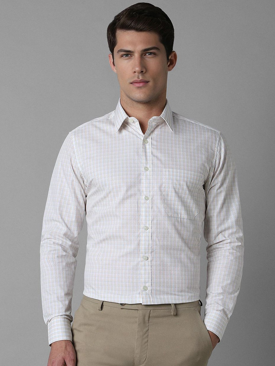 Louis Philippe Men Spread Collar Grid Tattersall Checked Cotton Slim Fit Formal Shirt, White
Louis Philippe Men Spread Collar Grid Tattersall Checked Cotton Slim Fit Formal Shirt, White