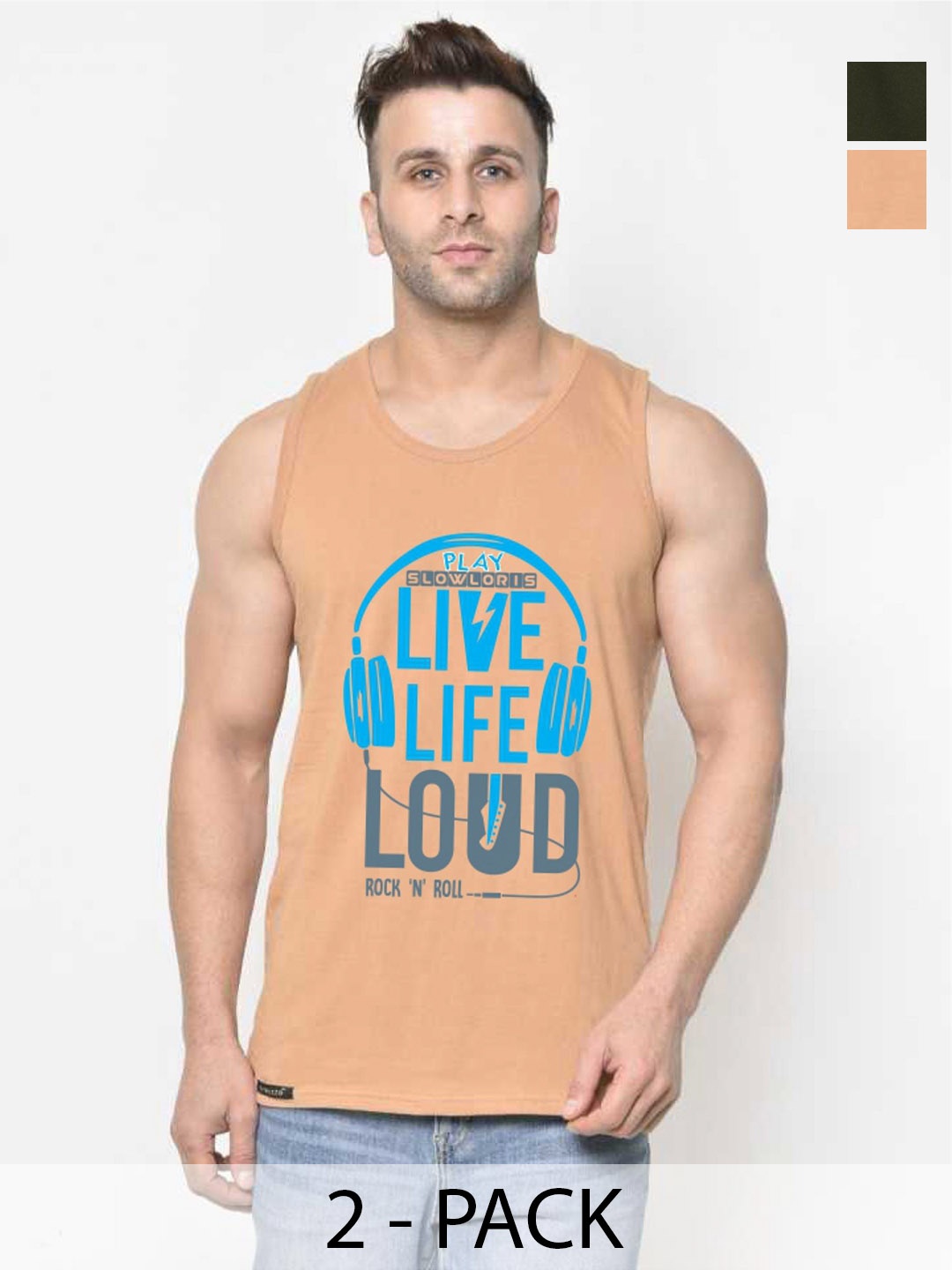 SLOWLORIS Men Pack Of 2 Typography Printed Round Neck Cotton Slim Fit T-shirts, Beige
SLOWLORIS Men Pack Of 2 Typography Printed Round Neck Cotton Slim Fit T-shirts, Beige
