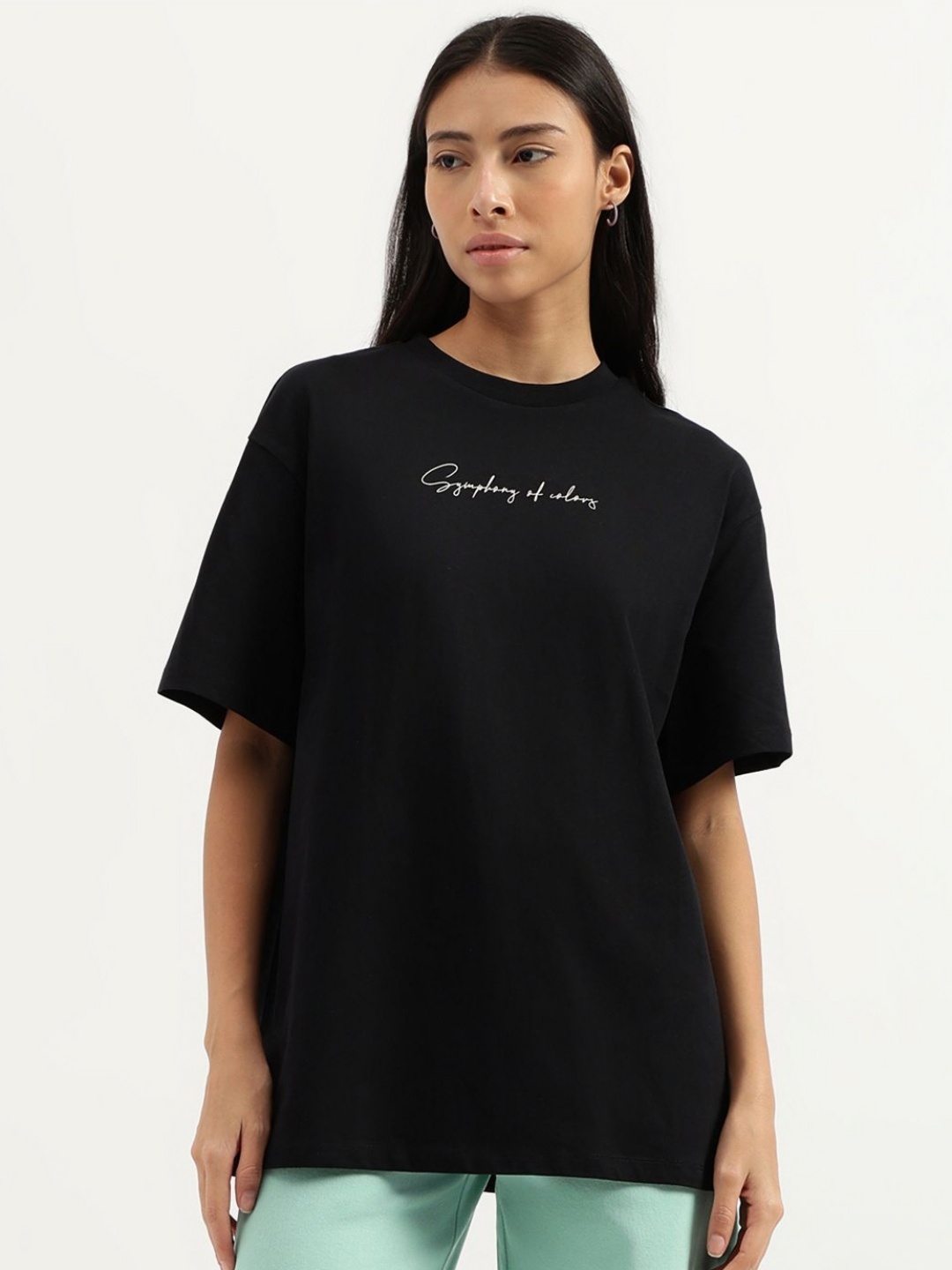 United Colors of Benetton Women Typography Extended Sleeves Pure Cotton T-shirt, Black
United Colors of Benetton Women Typography Extended Sleeves Pure Cotton T-shirt, Black