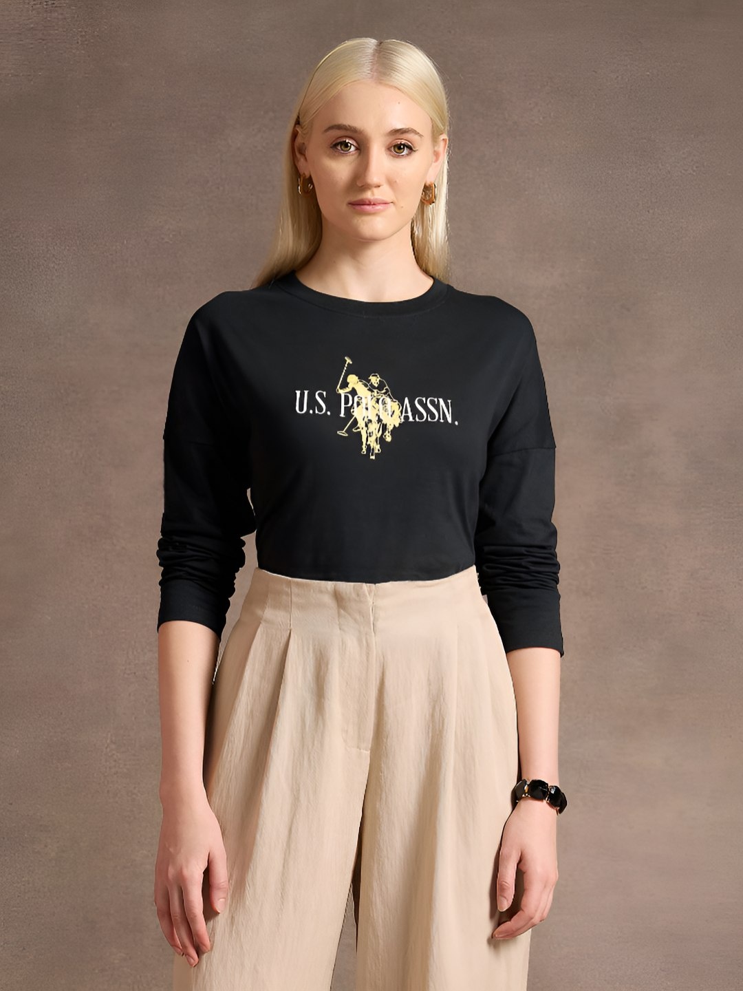 U.S. Polo Assn. Women Typography Printed Round Neck Pure Cotton Relaxed Fit T-Shirt, Black
U.S. Polo Assn. Women Typography Printed Round Neck Pure Cotton Relaxed Fit T-Shirt, Black